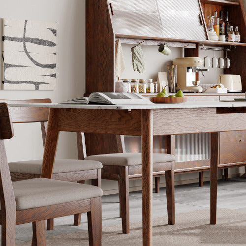 Oak Solid Wood walnut color Retractable Dining Table