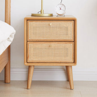 Oak Solid Wood Rattan Nightstand