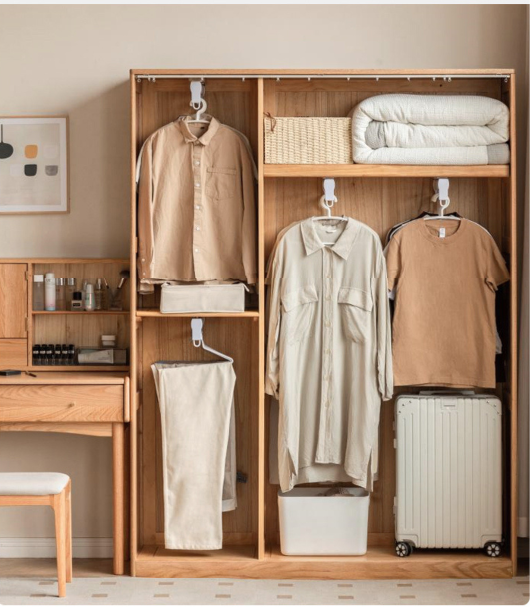 Solid RubberWood, Oak Solid Wood Wardrobe Thin Cloth Curtain.