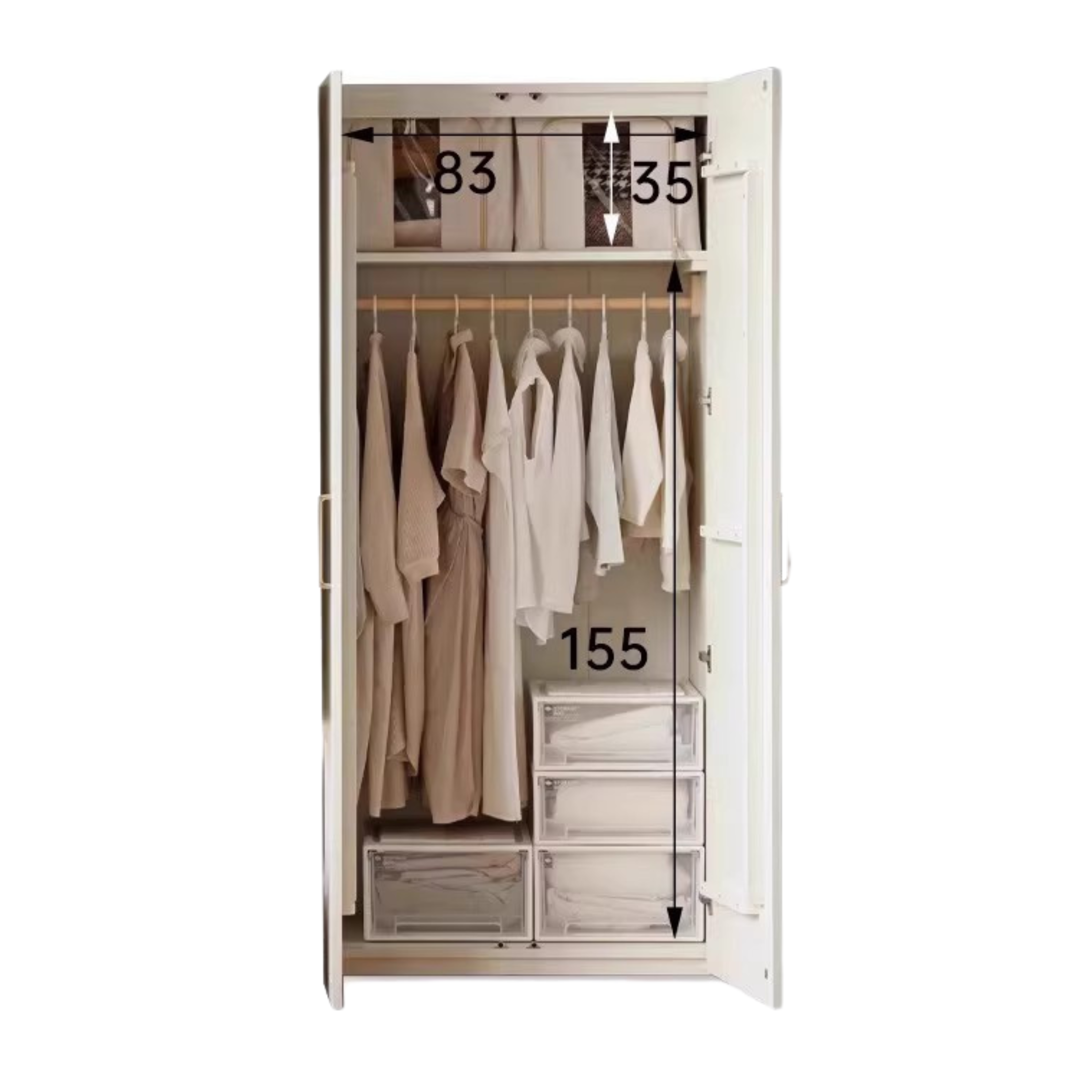 Pine Solid Wood Wardrobe French Cream Style.