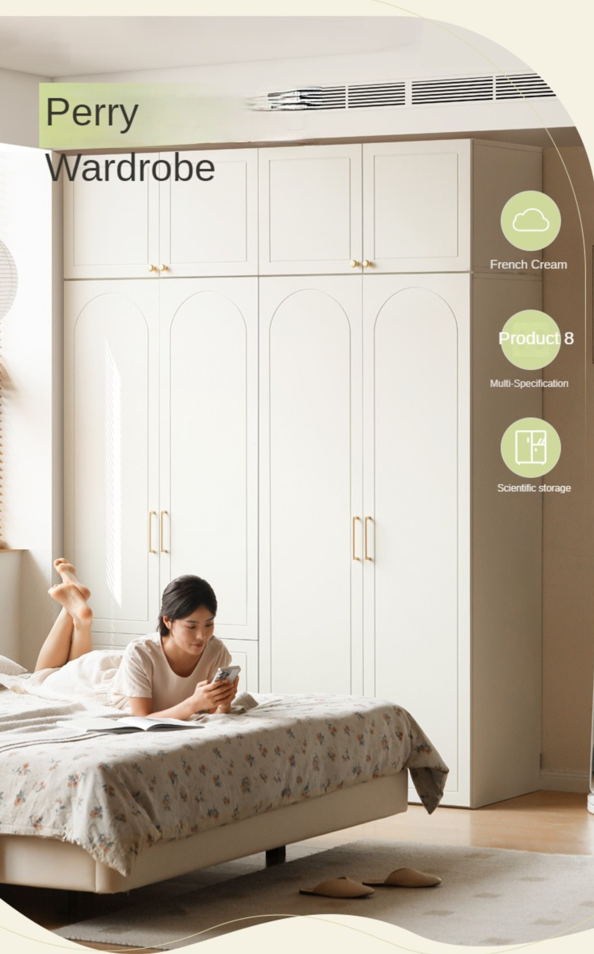 Pine Solid Wood Wardrobe French Cream Style.