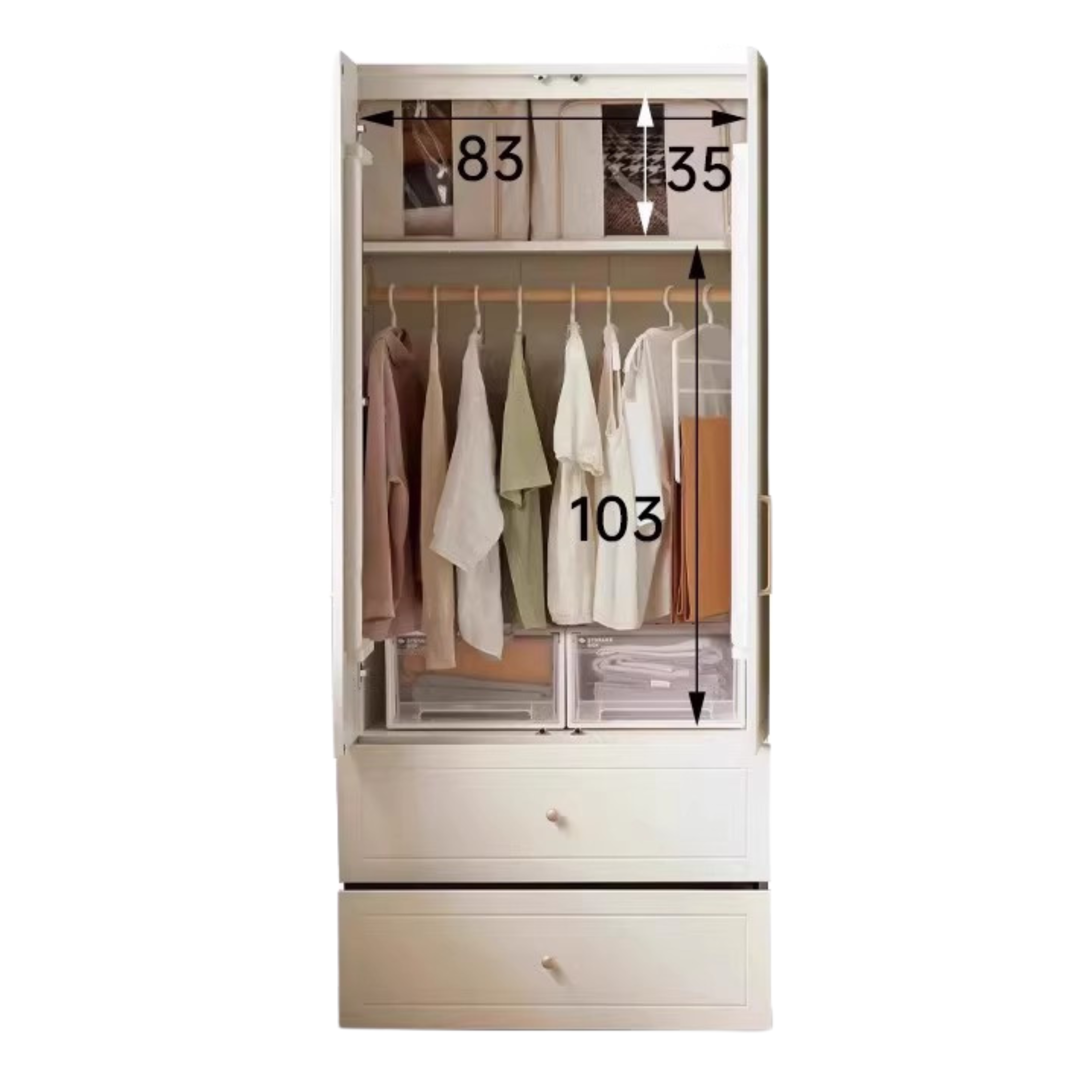 Pine Solid Wood Wardrobe French Cream Style.