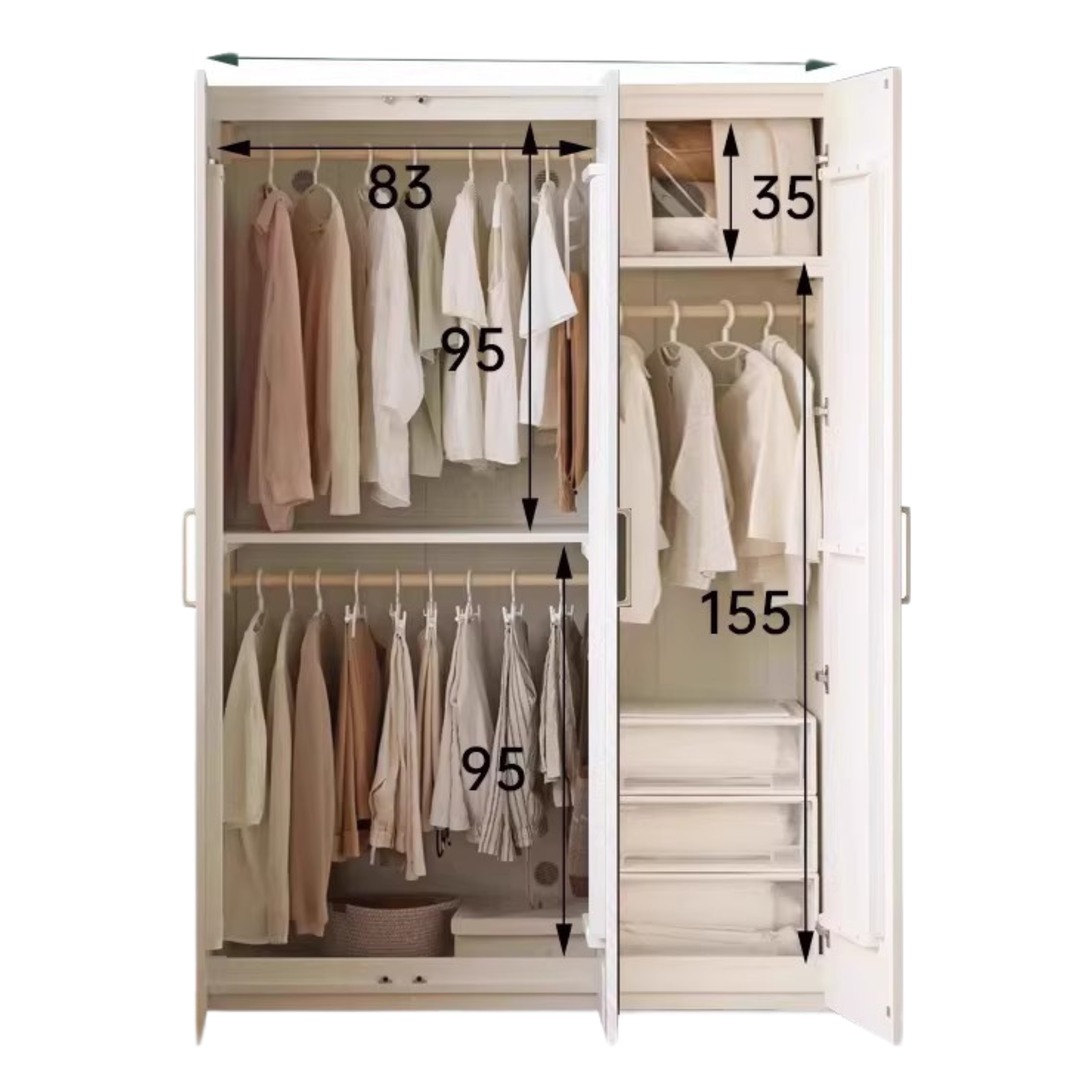 Pine Solid Wood Wardrobe French Cream Style.