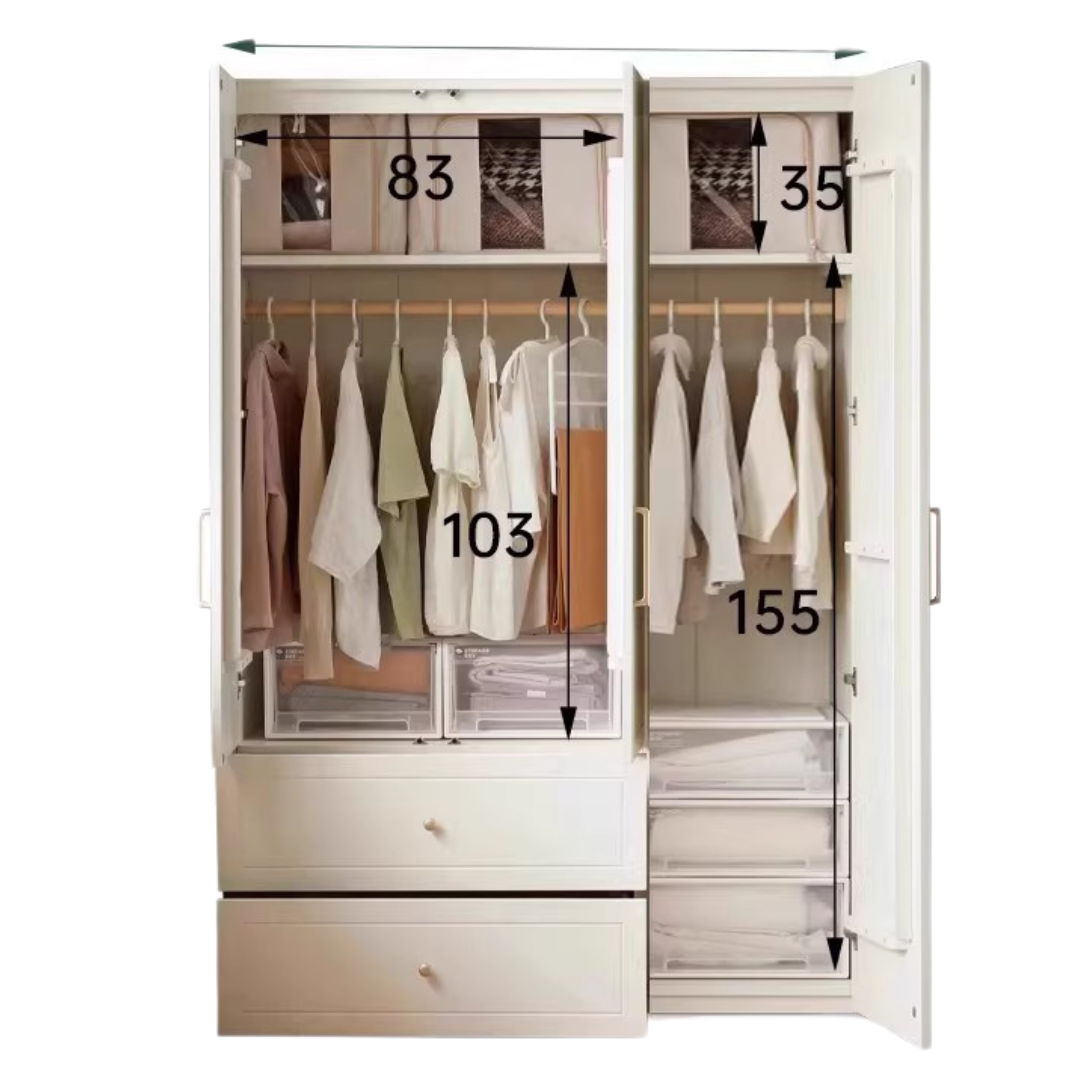 Pine Solid Wood Wardrobe French Cream Style.