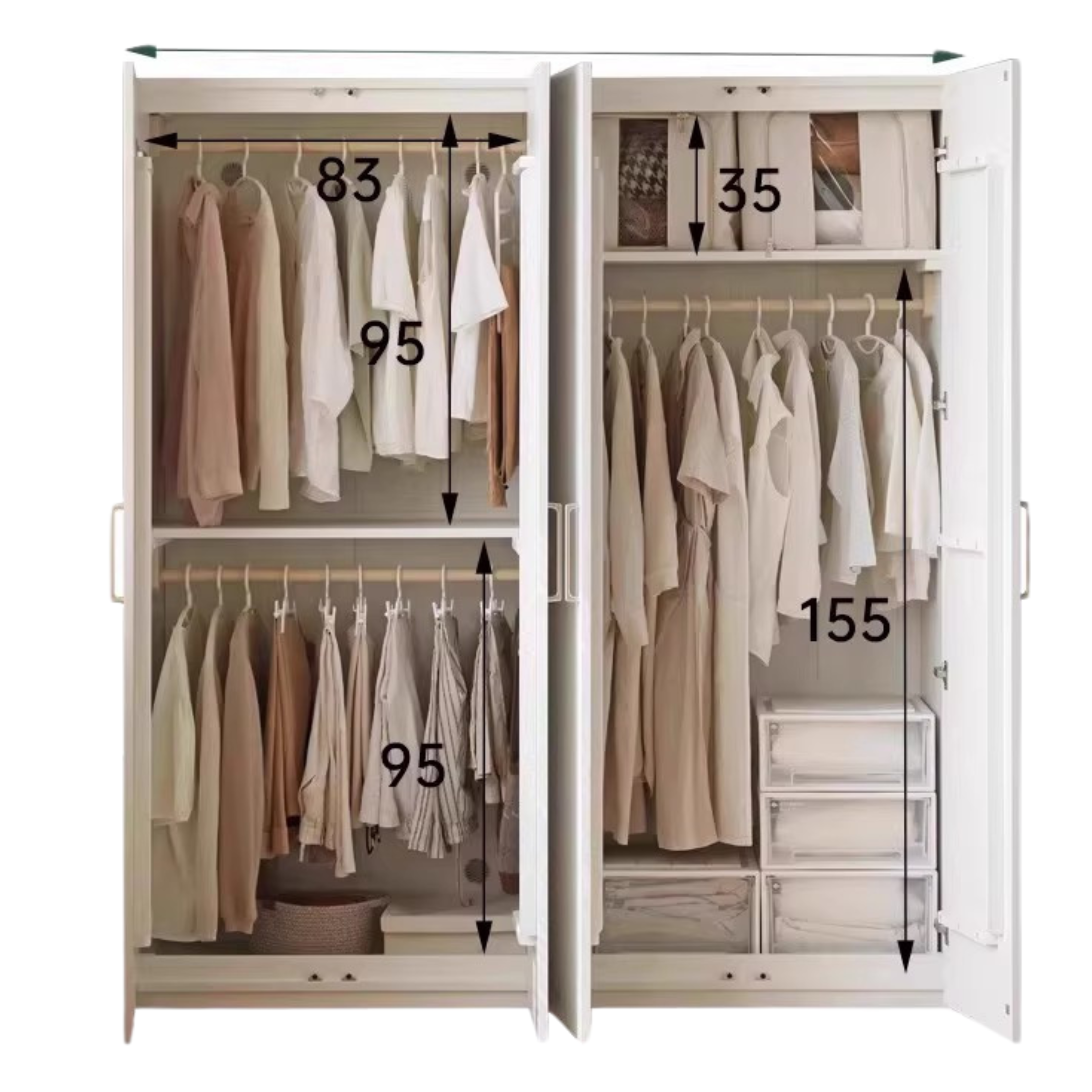 Pine Solid Wood Wardrobe French Cream Style.