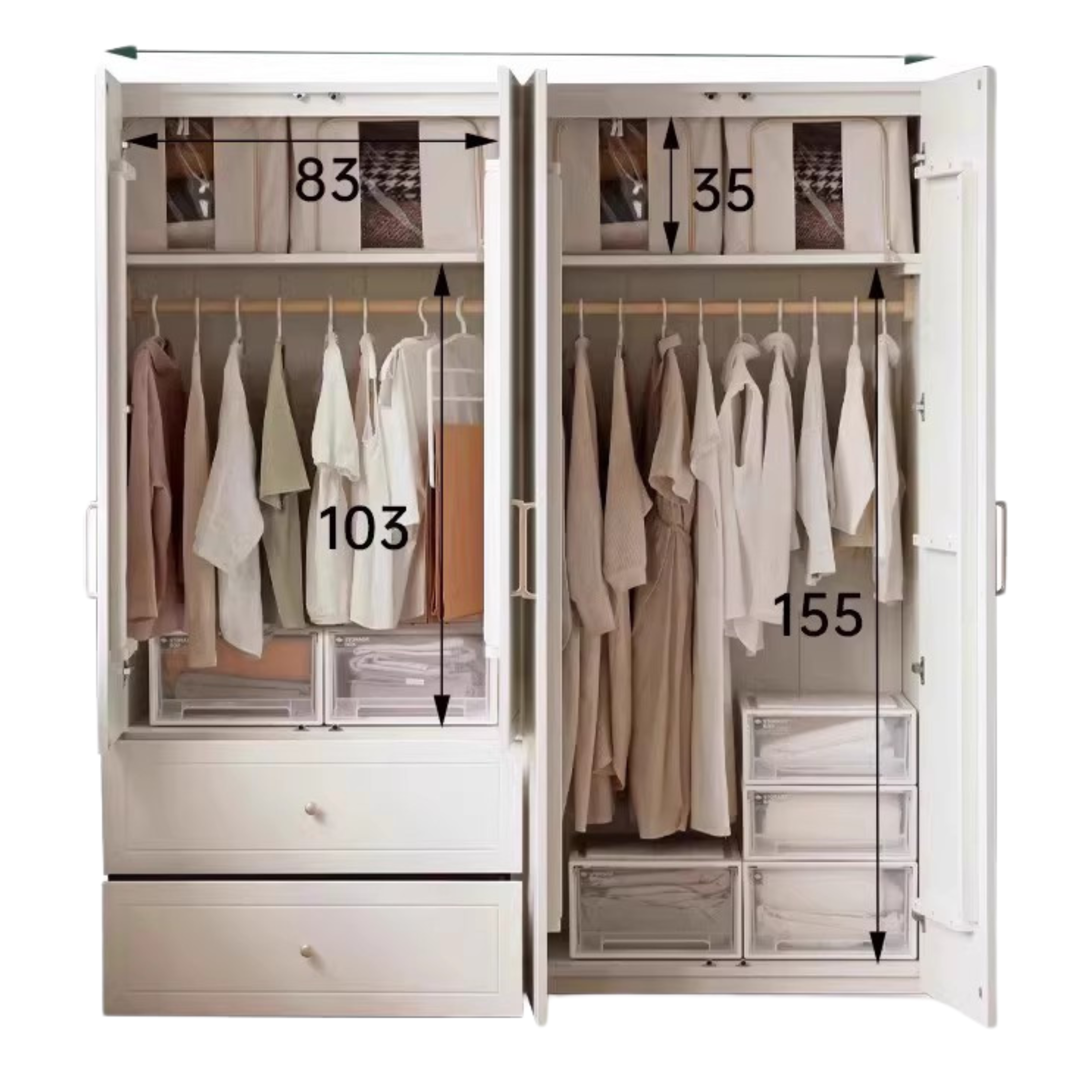 Pine Solid Wood Wardrobe French Cream Style.