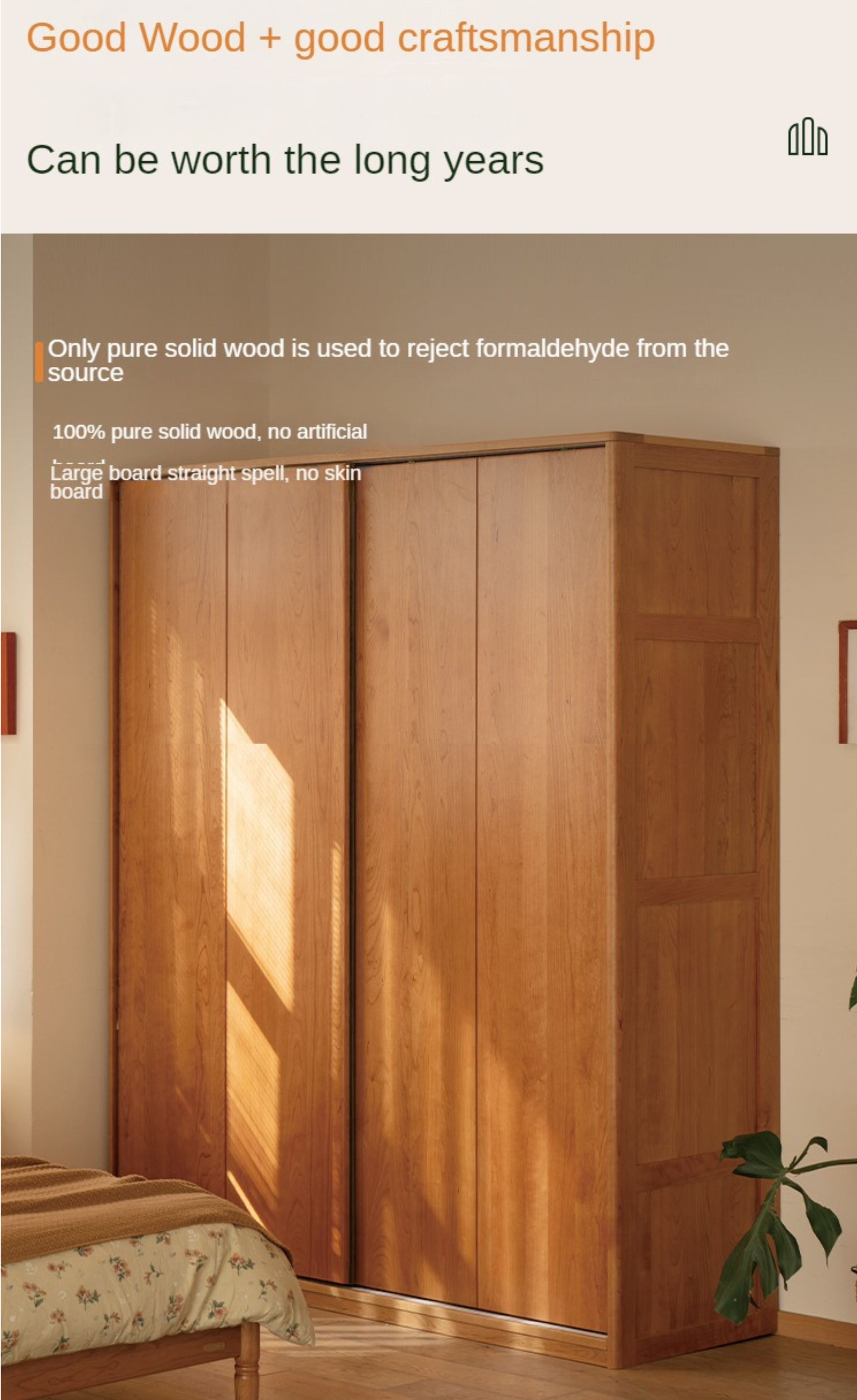Cherry Wood Sliding Door Retro Wardrobe.