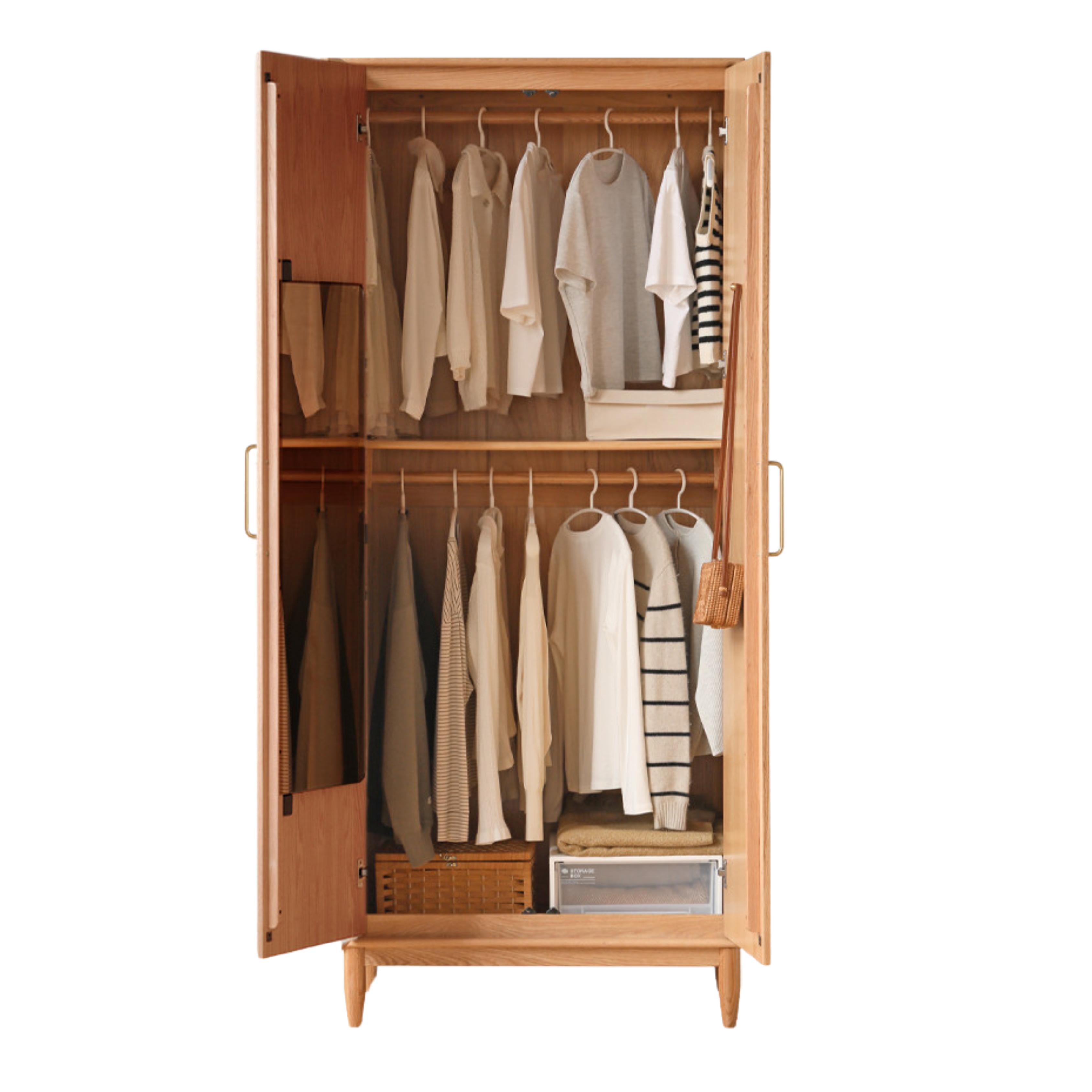 Oak Solid Wood Double Door Wardrobe.