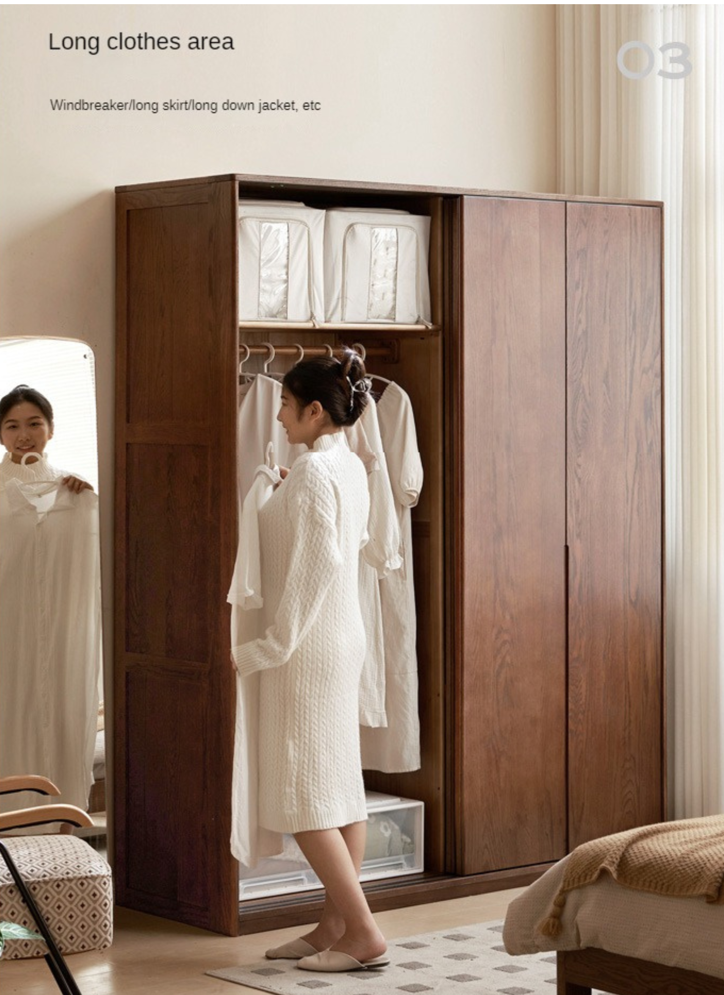 Oak Solid Wood Sliding Door Wardrobe.