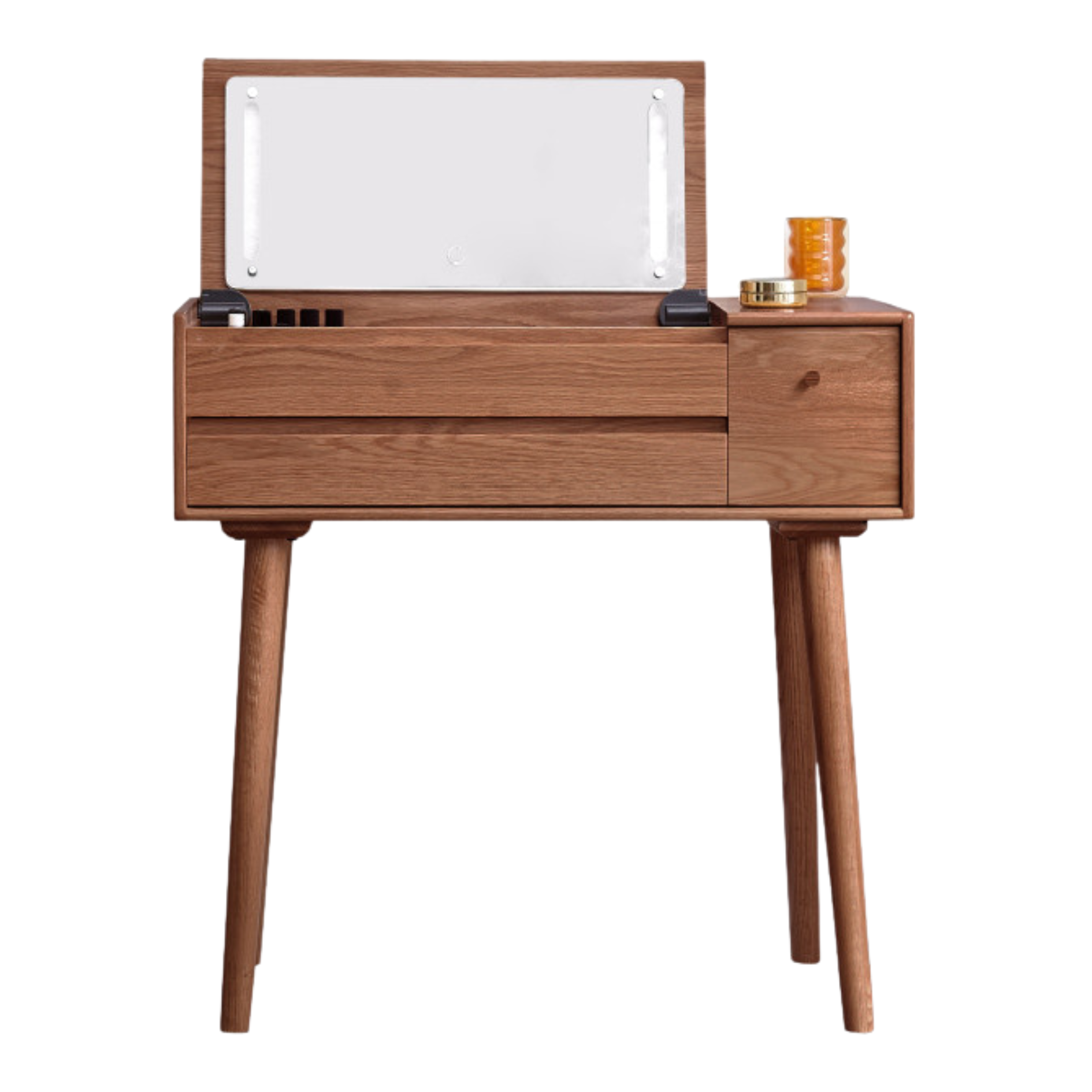 Oak Solid Wood, Solid RubberWood Vanity Table Mirror LED Touch Light.