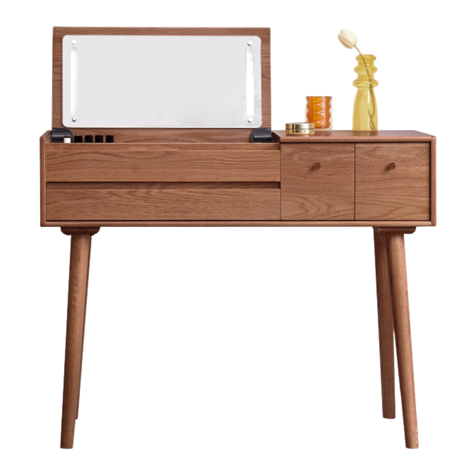 Oak Solid Wood, Solid RubberWood Vanity Table Mirror LED Touch Light.