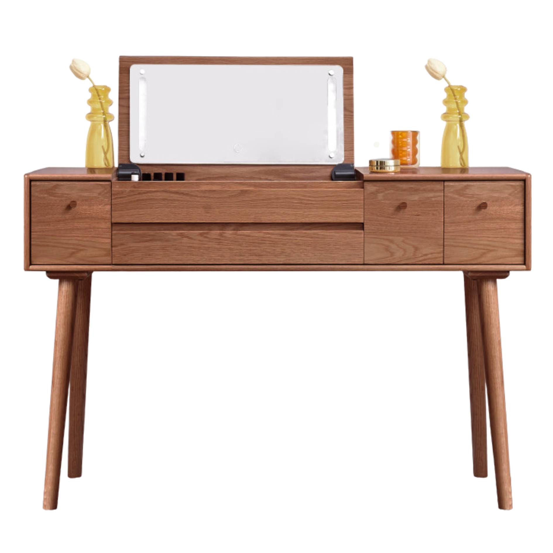 Oak Solid Wood, Solid RubberWood Vanity Table Mirror LED Touch Light.
