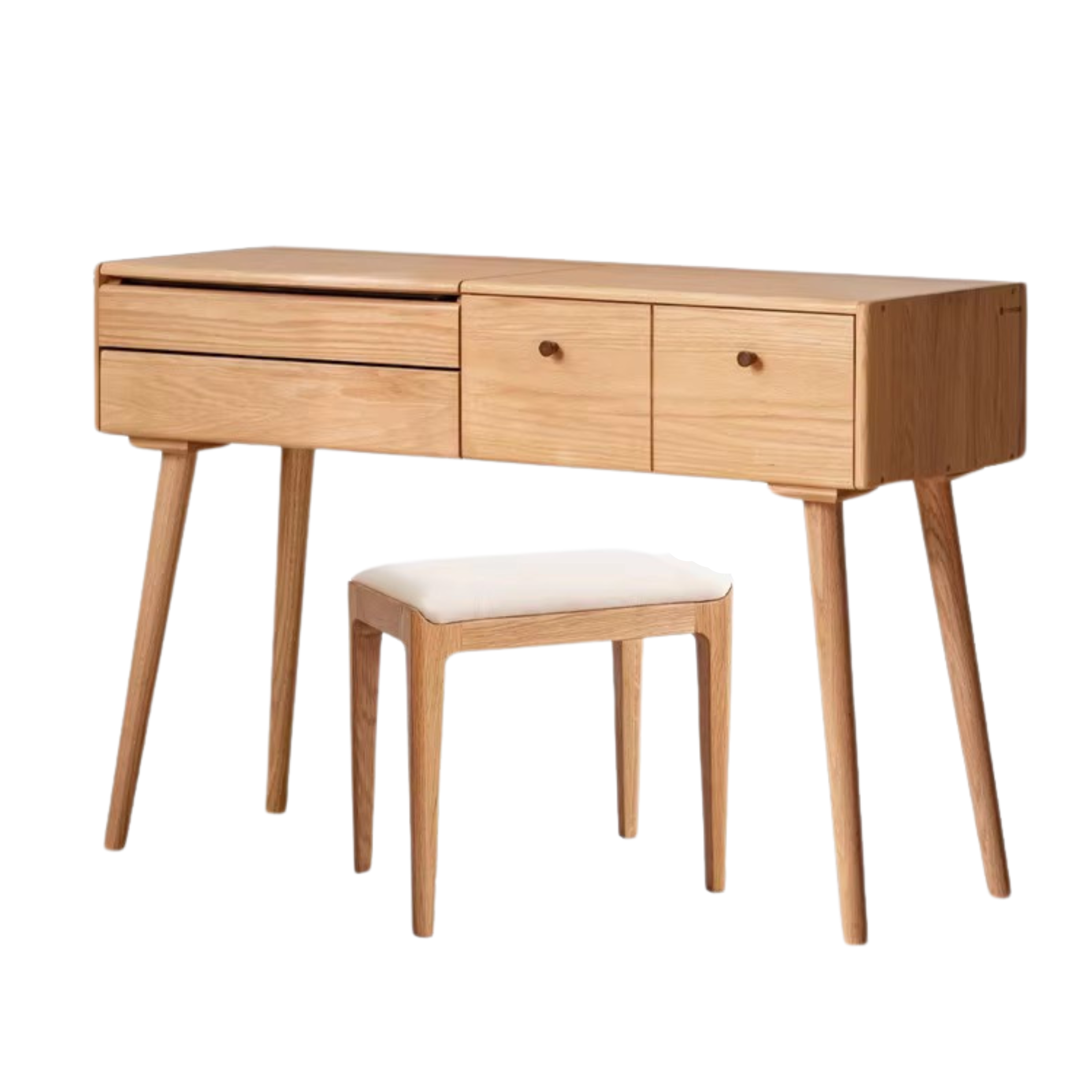 Oak Solid Wood, Solid RubberWood Vanity Table Mirror LED Touch Light.