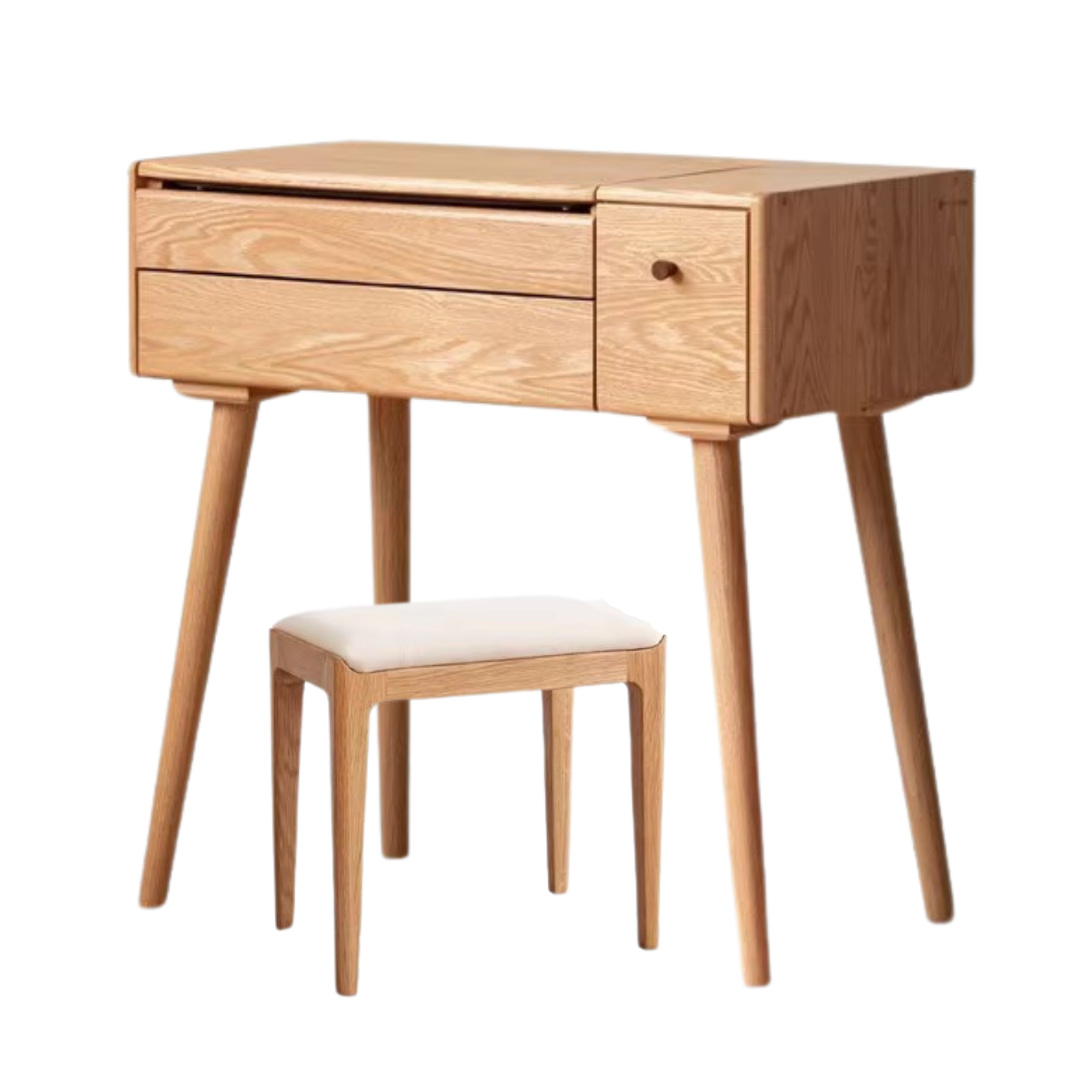 Oak Solid Wood, Solid RubberWood Vanity Table Mirror LED Touch Light.