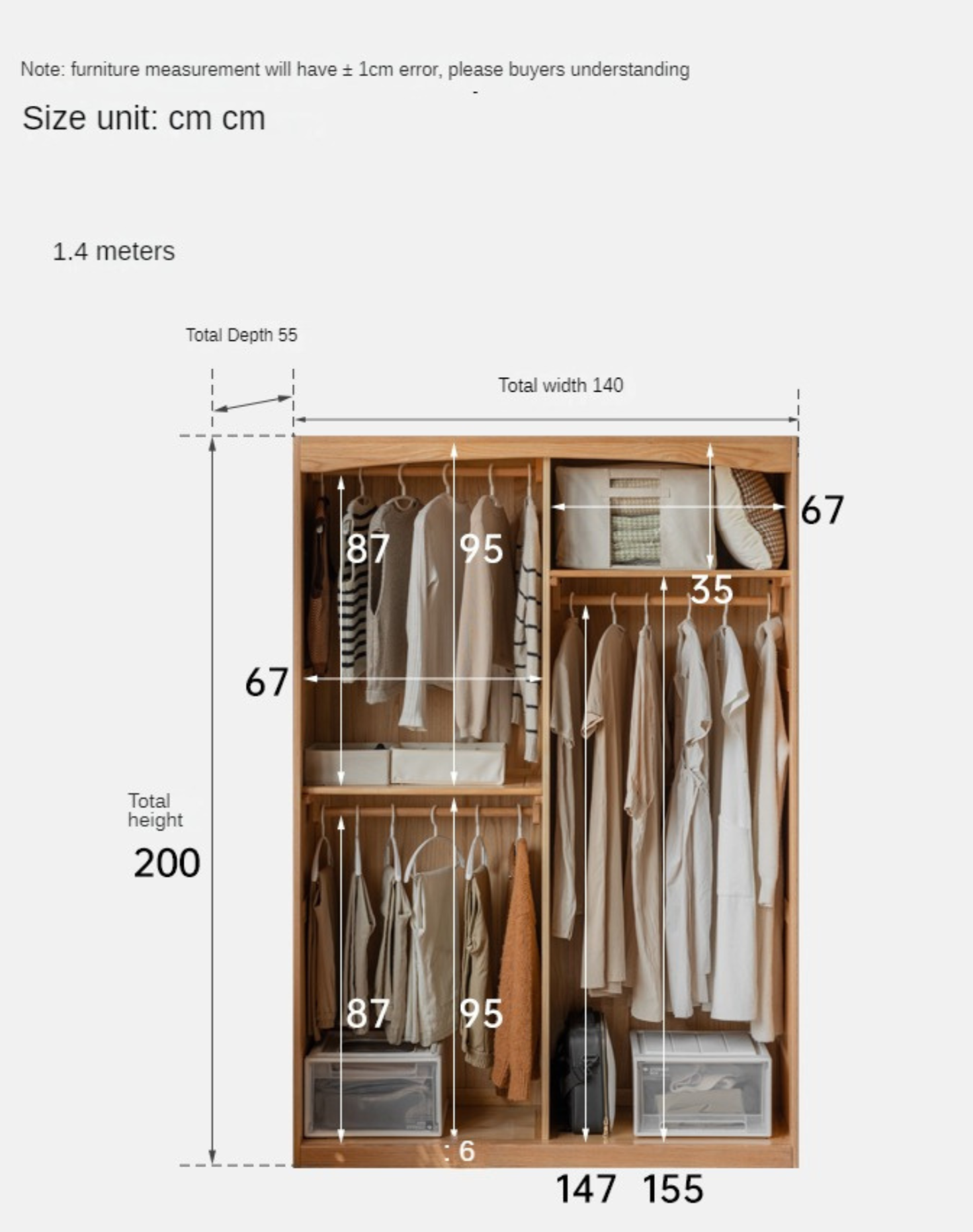 Oak, Solid Rubberwood Wardrobe Curtain Design.