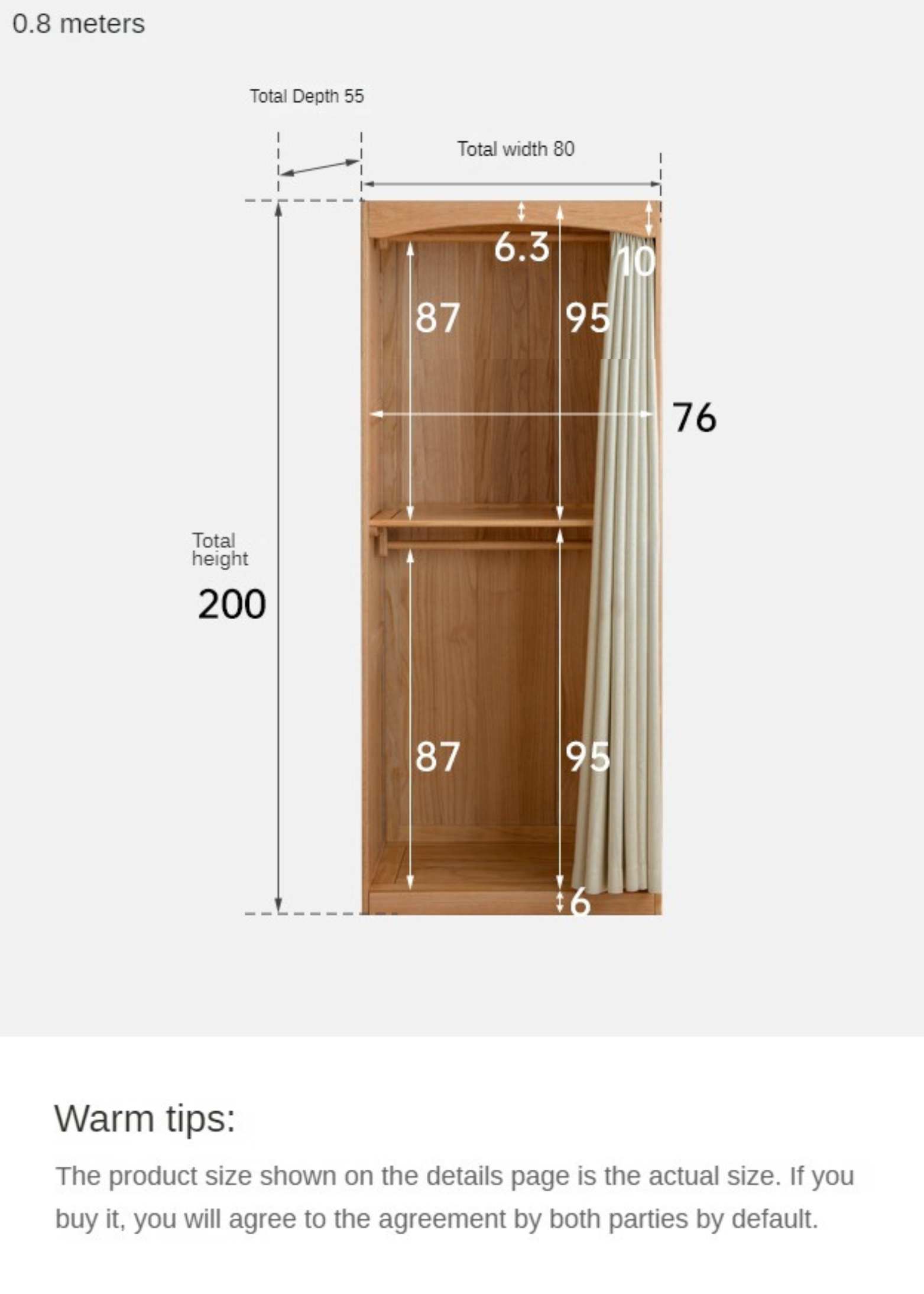 Oak, Solid Rubberwood Wardrobe Curtain Design.