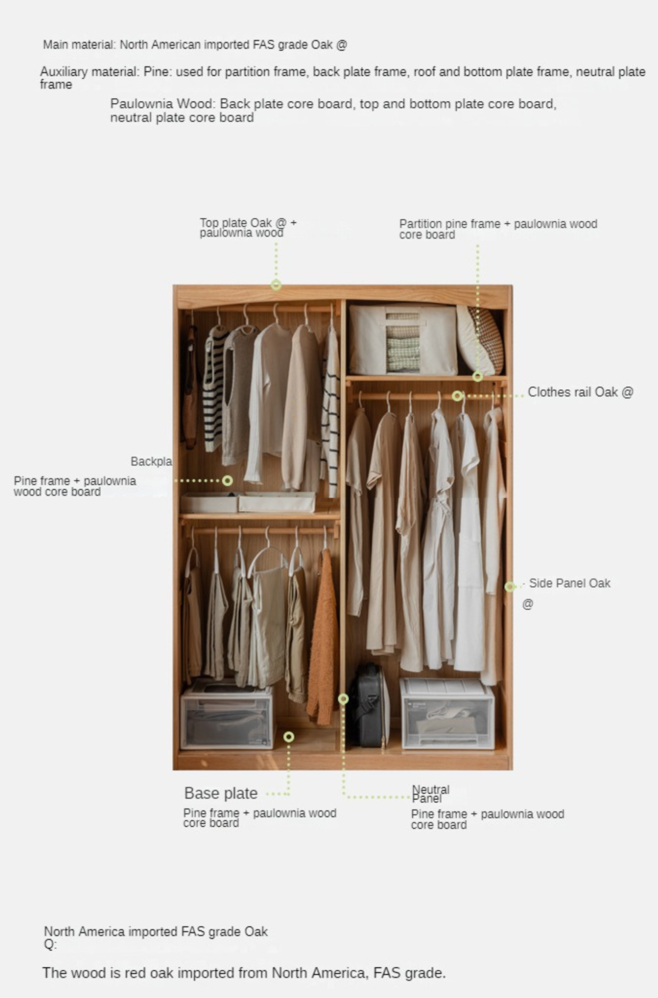 Oak, Solid Rubberwood Wardrobe Curtain Design.