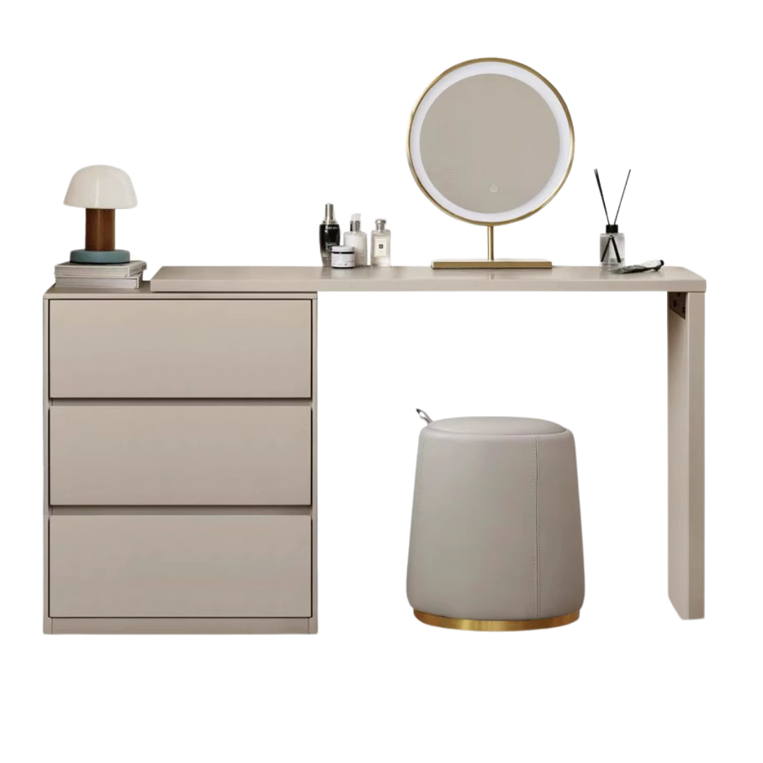 Poplar, Oak Solid Wood Telescopic Dressing Table Three Drawers.