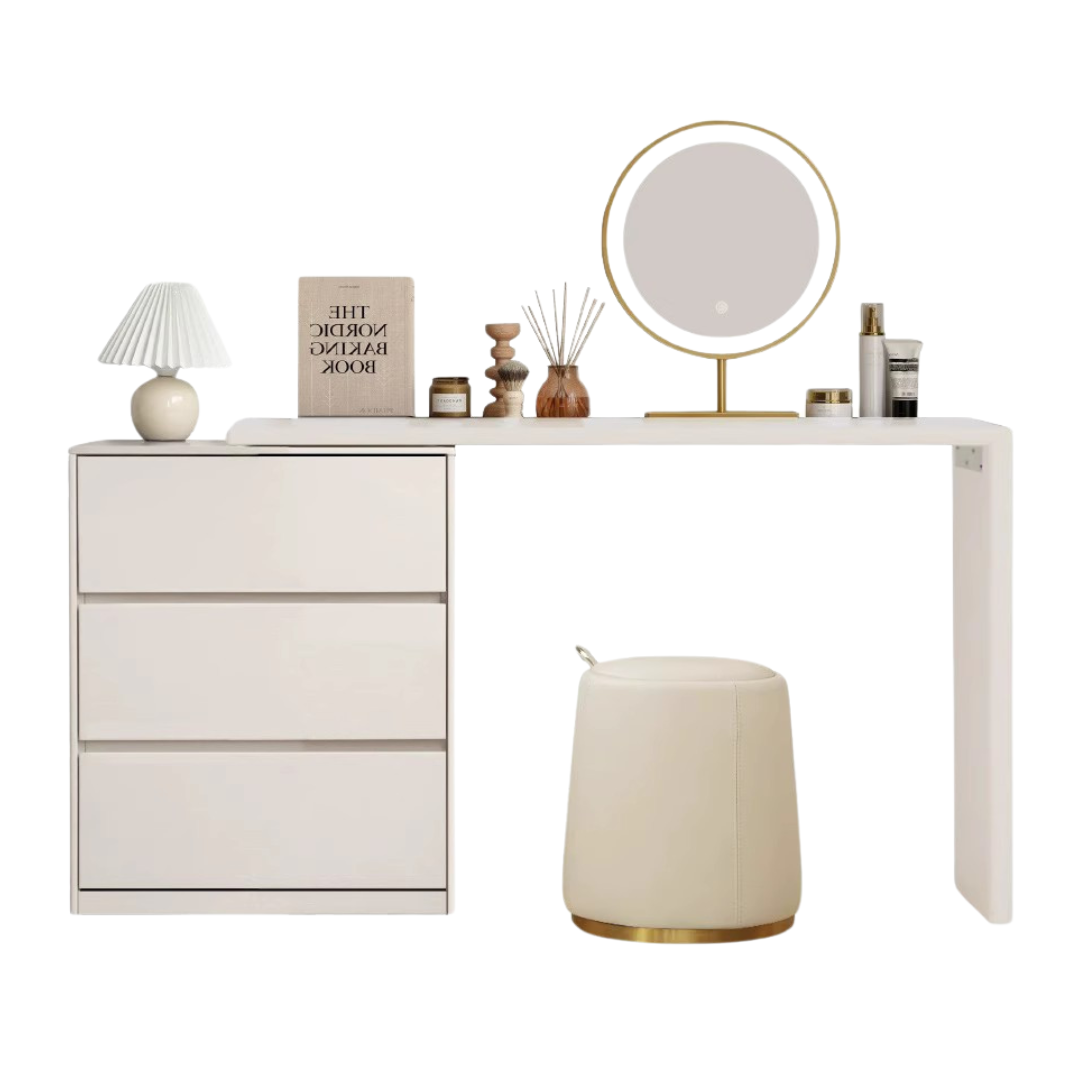 Poplar, Oak Solid Wood Telescopic Dressing Table Three Drawers.