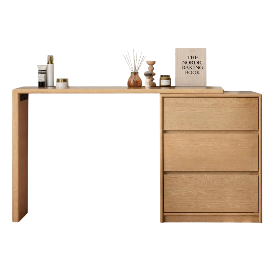 Poplar, Oak Solid Wood Telescopic Vanity Table Three Drawers.