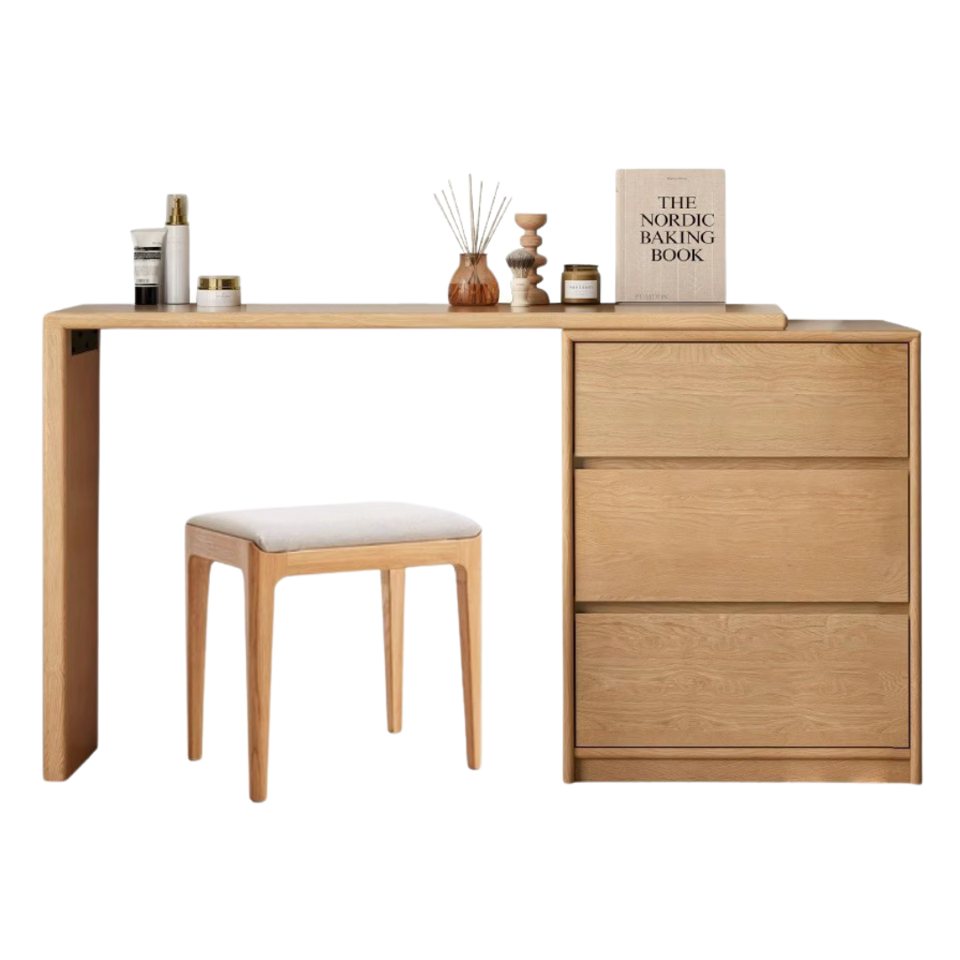 Poplar, Oak Solid Wood Telescopic Dressing Table Three Drawers.