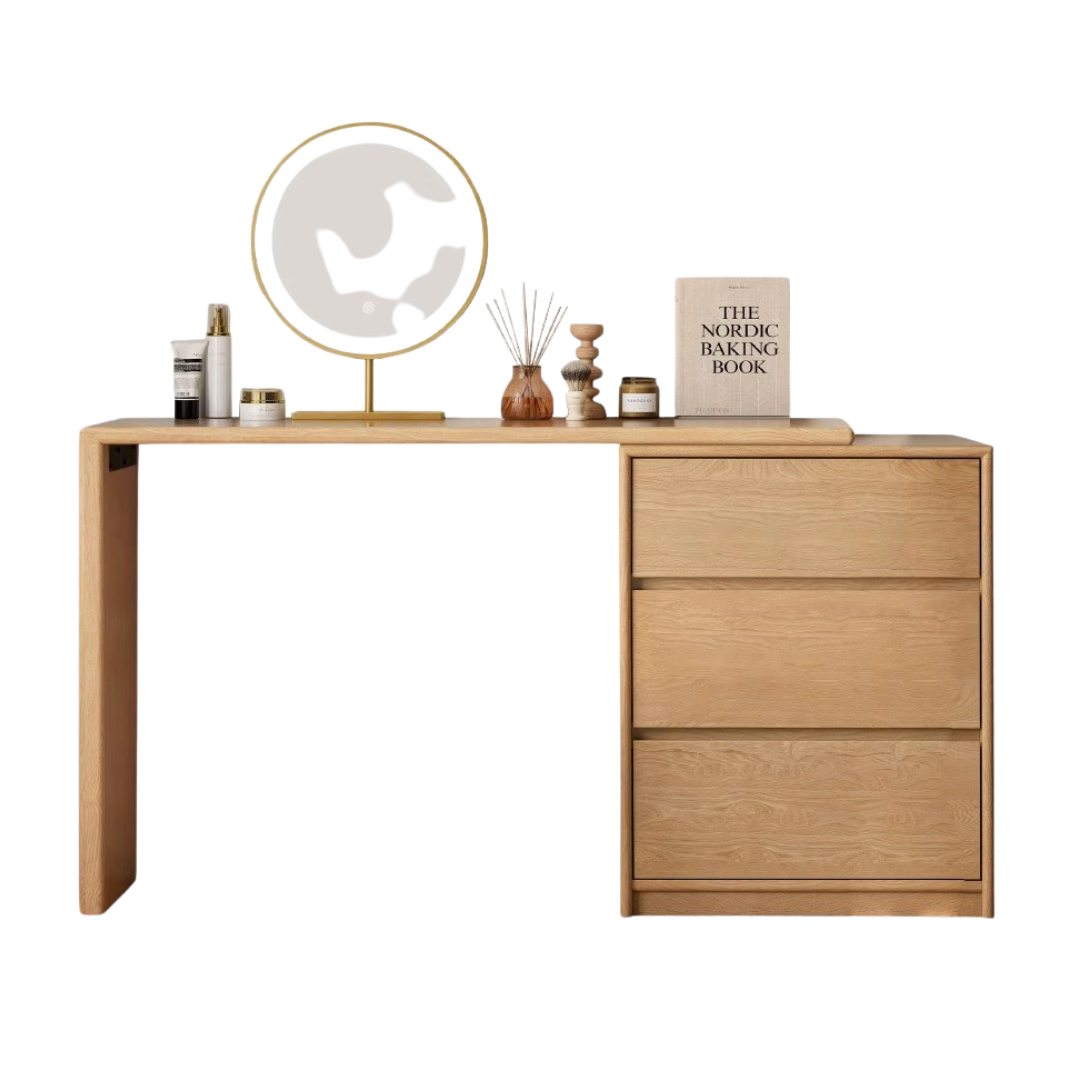 Poplar, Oak Solid Wood Telescopic Dressing Table Three Drawers.