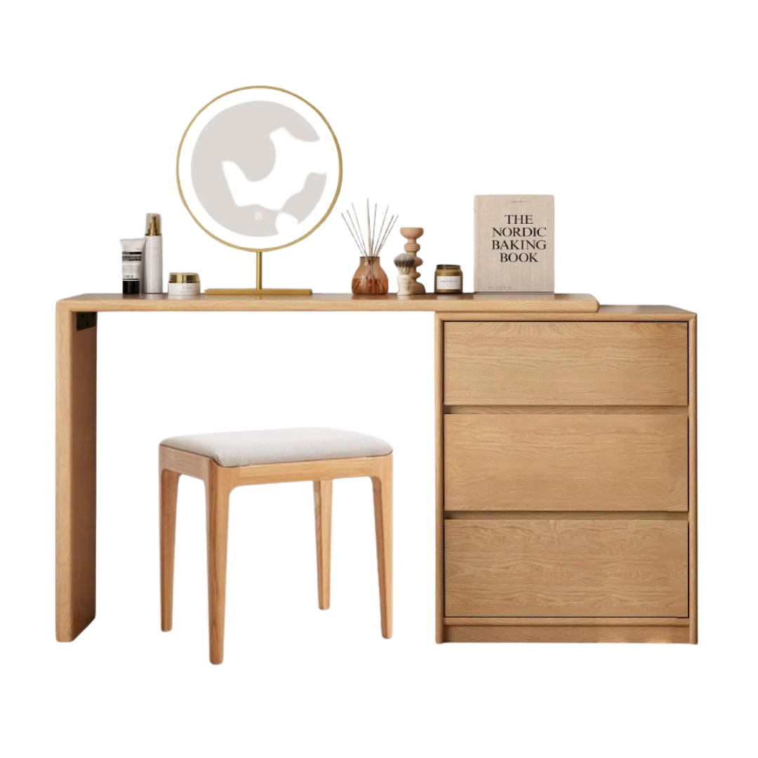 Poplar, Oak Solid Wood Telescopic Dressing Table Three Drawers.