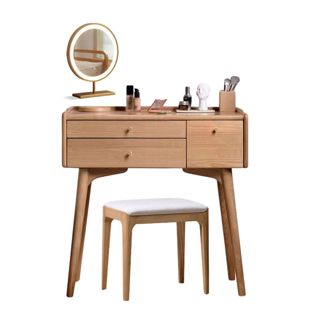 Ash Solid Wood Dressing Table LED Makeup Mirror.