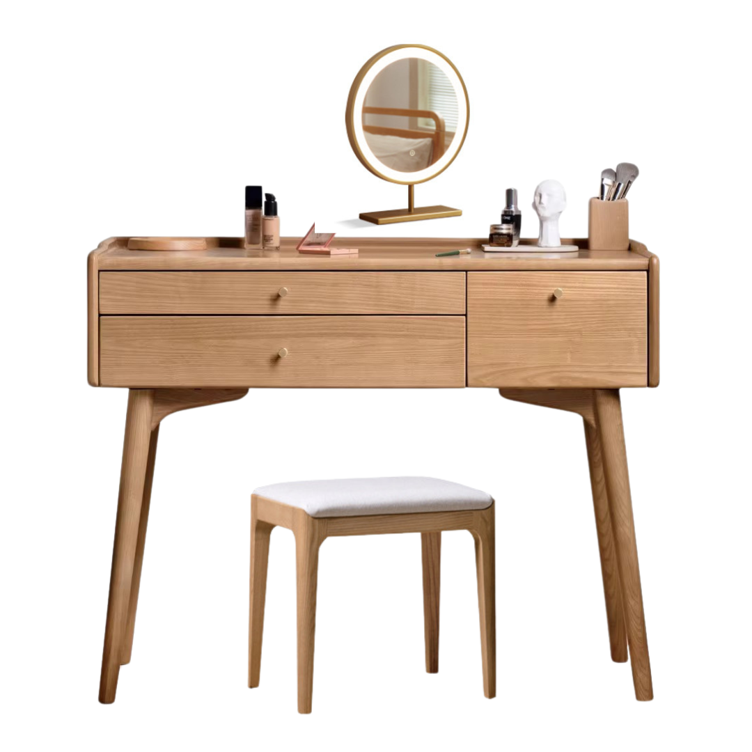 Ash Solid Wood Dressing Table LED Makeup Mirror.