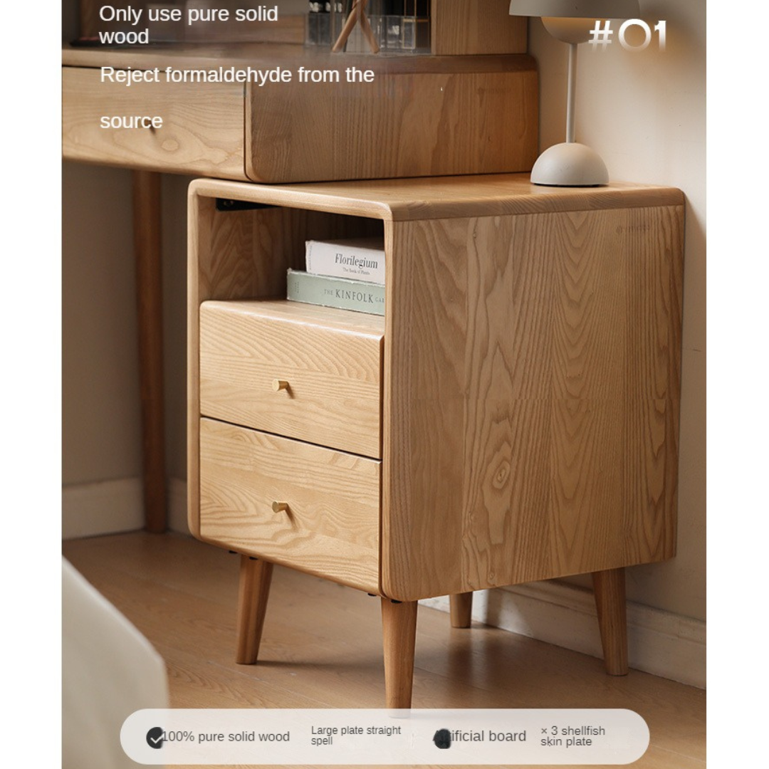 Ash Solid Wood Vanity Table with Mirror Shelf & Flip Cover.