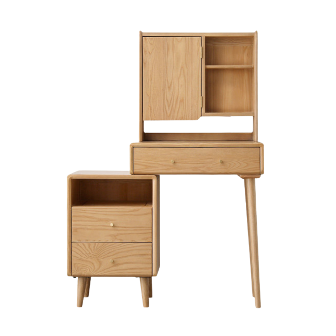 Ash Solid Wood Vanity Table with Mirror Shelf & Flip Cover.