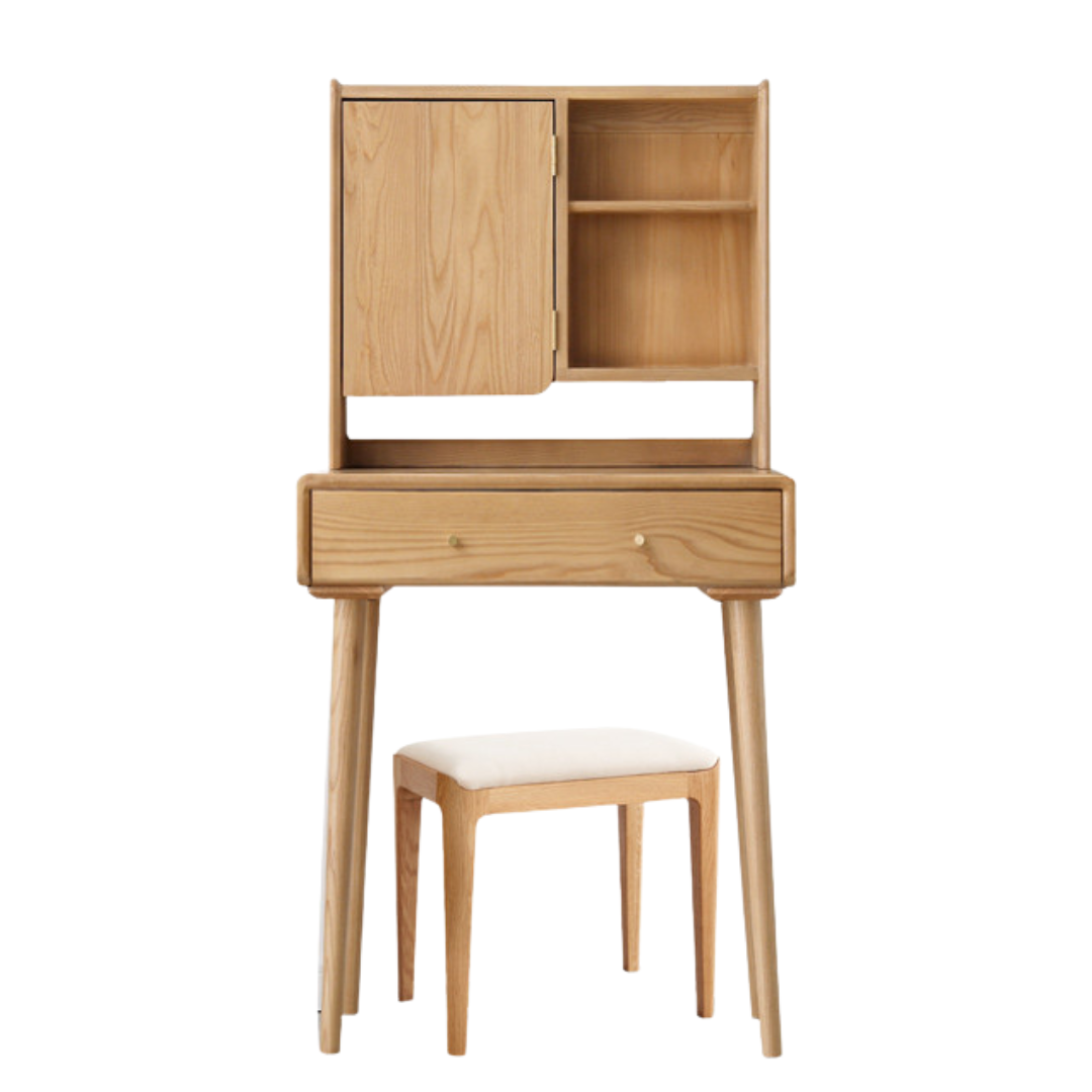 Ash Solid Wood Dressing Table with Mirror Shelf & Flip Cover.