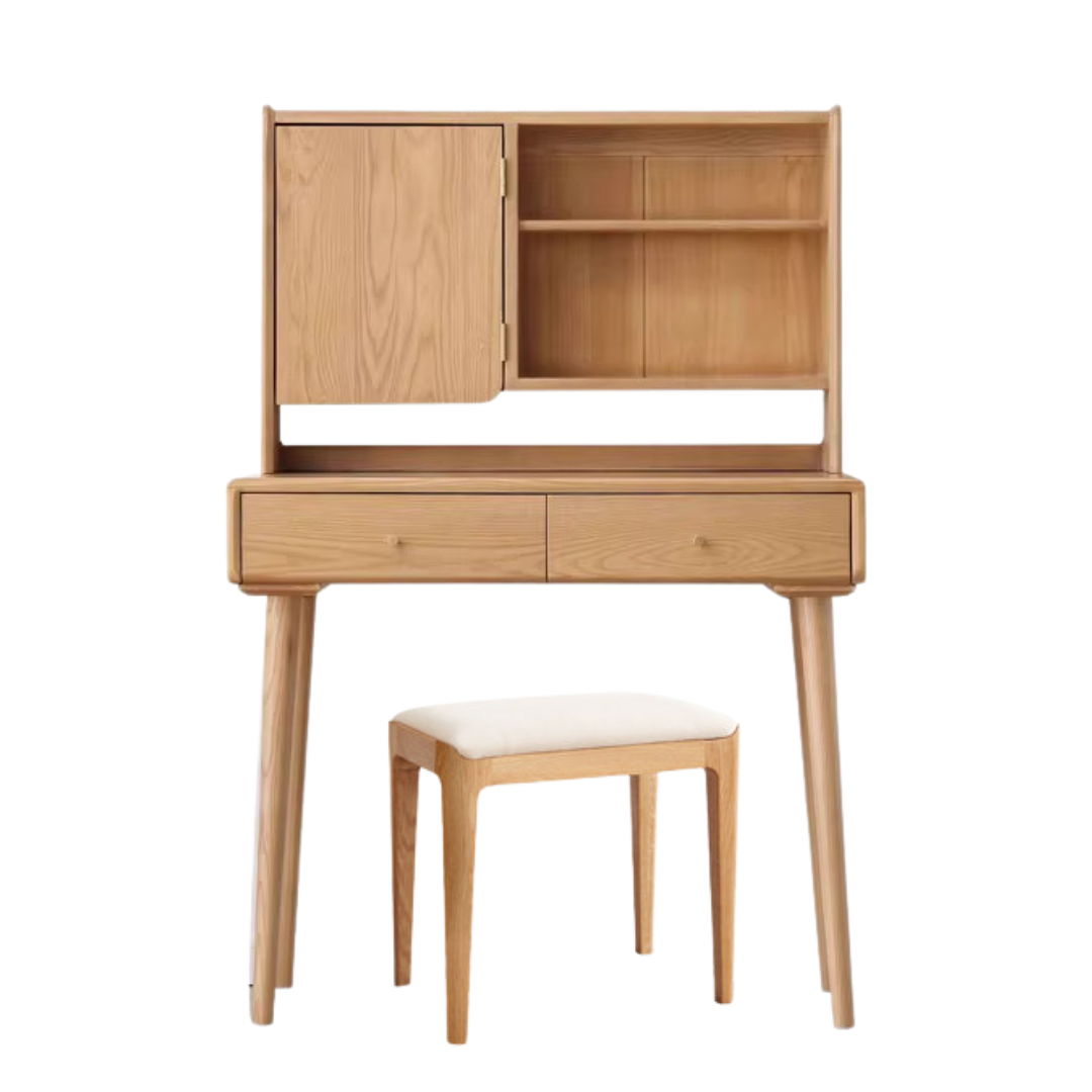 Ash Solid Wood Dressing Table with Mirror Shelf & Flip Cover.