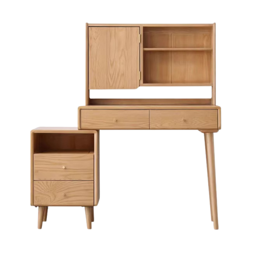 Ash Solid Wood Dressing Table with Mirror Shelf & Flip Cover.
