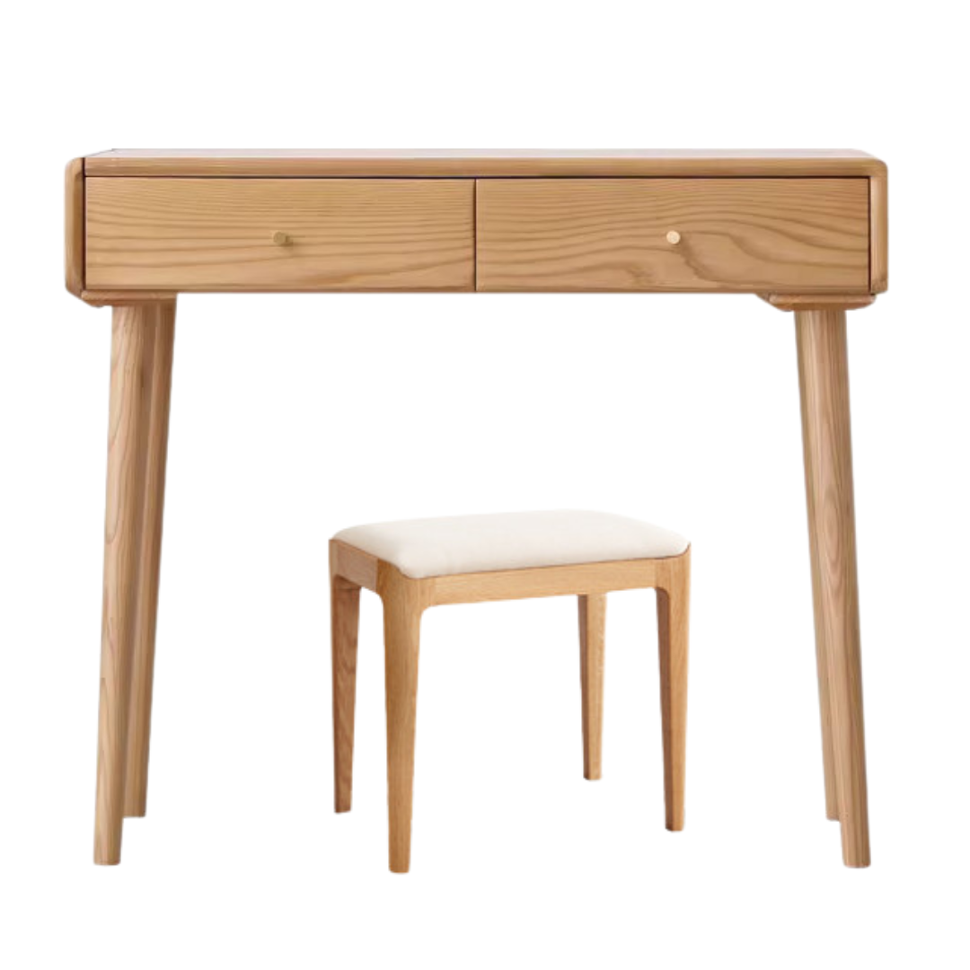 Ash Solid Wood Vanity Table with Mirror Shelf & Flip Cover.