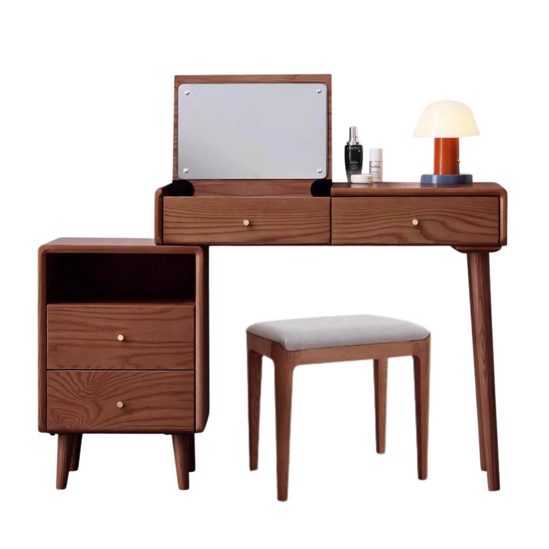 Ash Solid Wood Dressing Table with Mirror Shelf & Flip Cover.