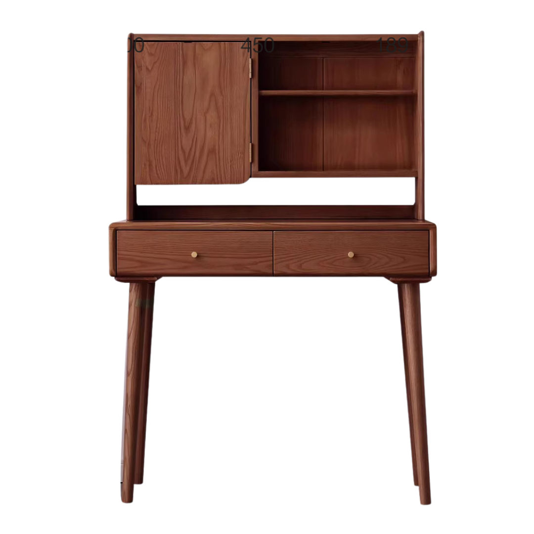 Ash Solid Wood Vanity Table with Mirror Shelf & Flip Cover.