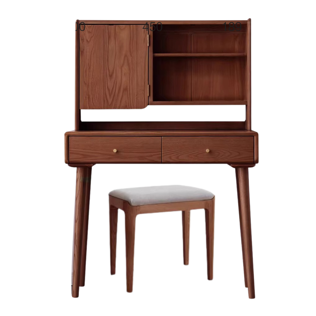 Ash Solid Wood Dressing Table with Mirror Shelf & Flip Cover.