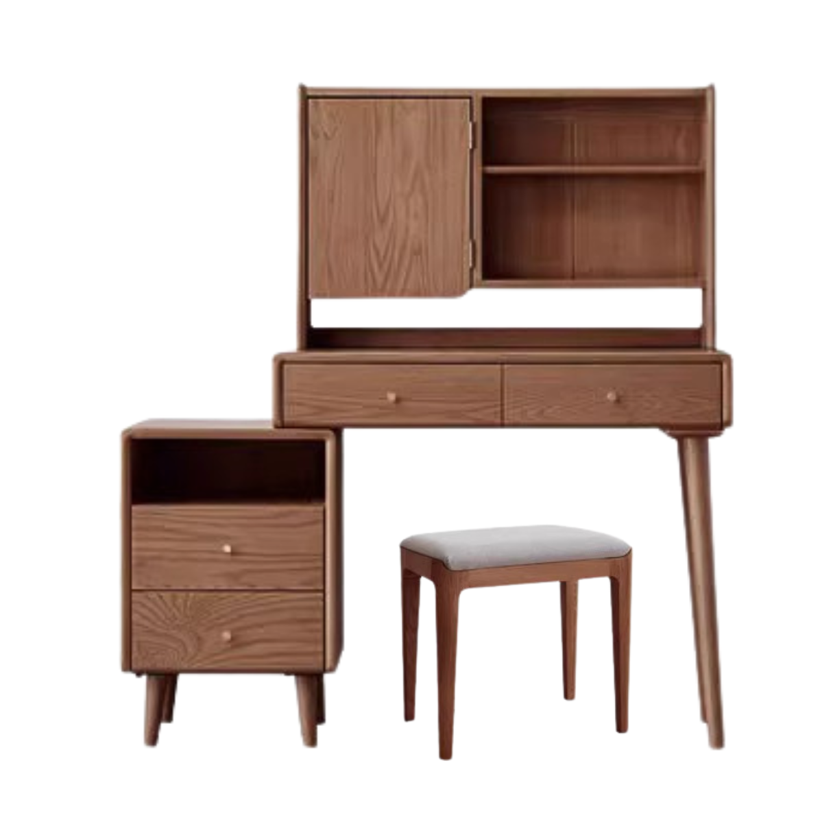 Ash Solid Wood Vanity Table with Mirror Shelf & Flip Cover.