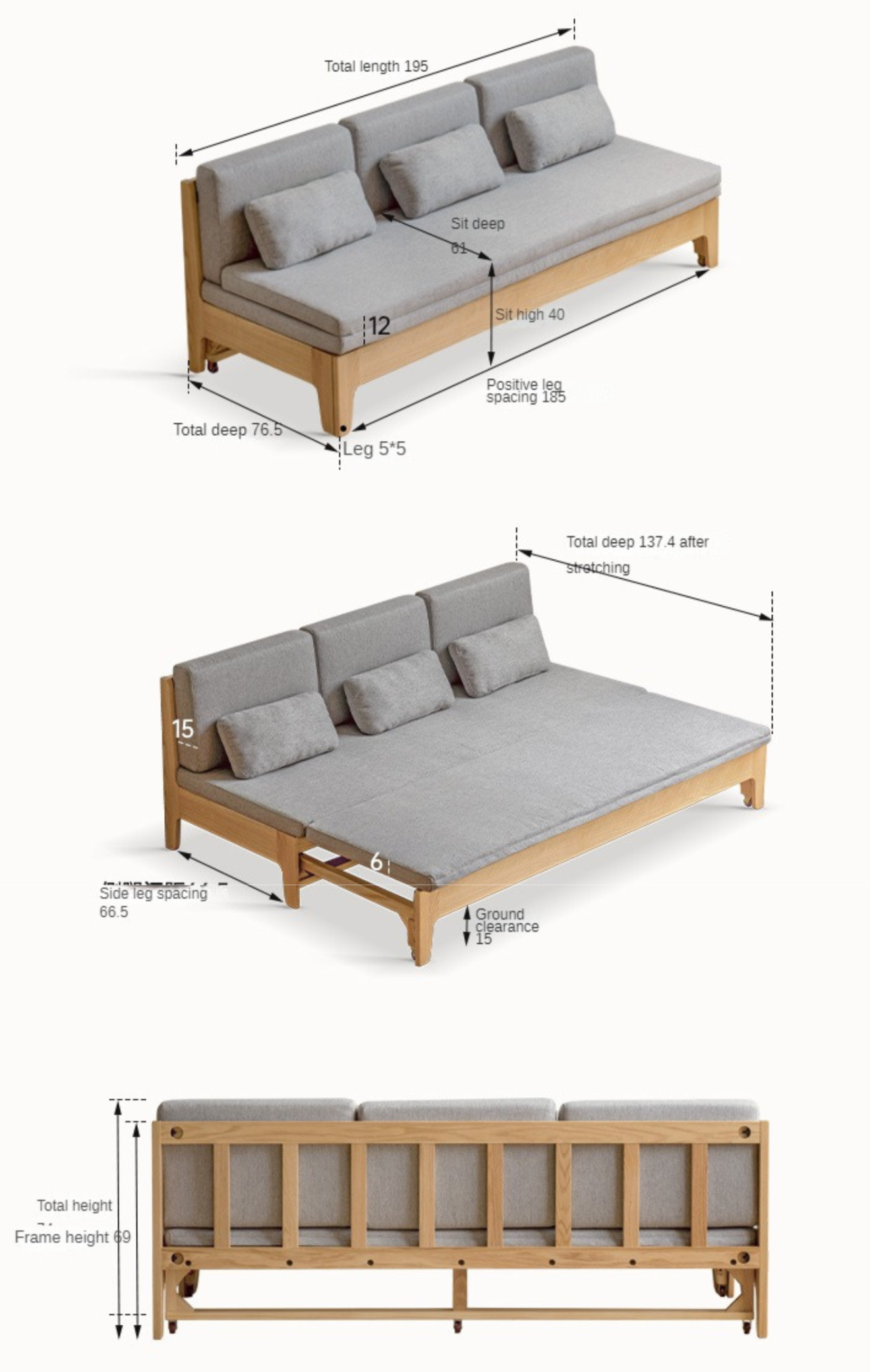 Oak Solid Wood Sleeper Sofa