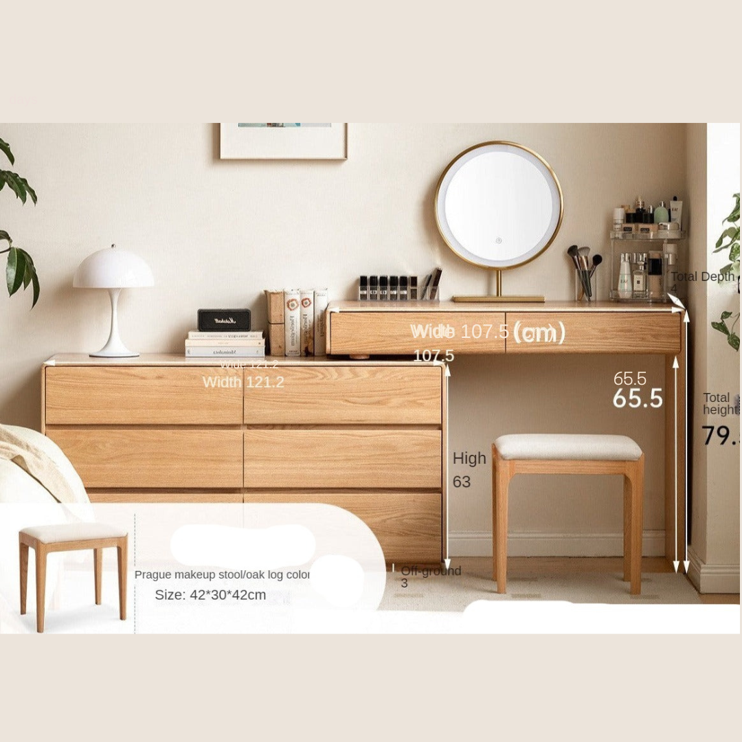 Oak, Ash Solid Wood Retractable Dressing Table Storage Cabinet.