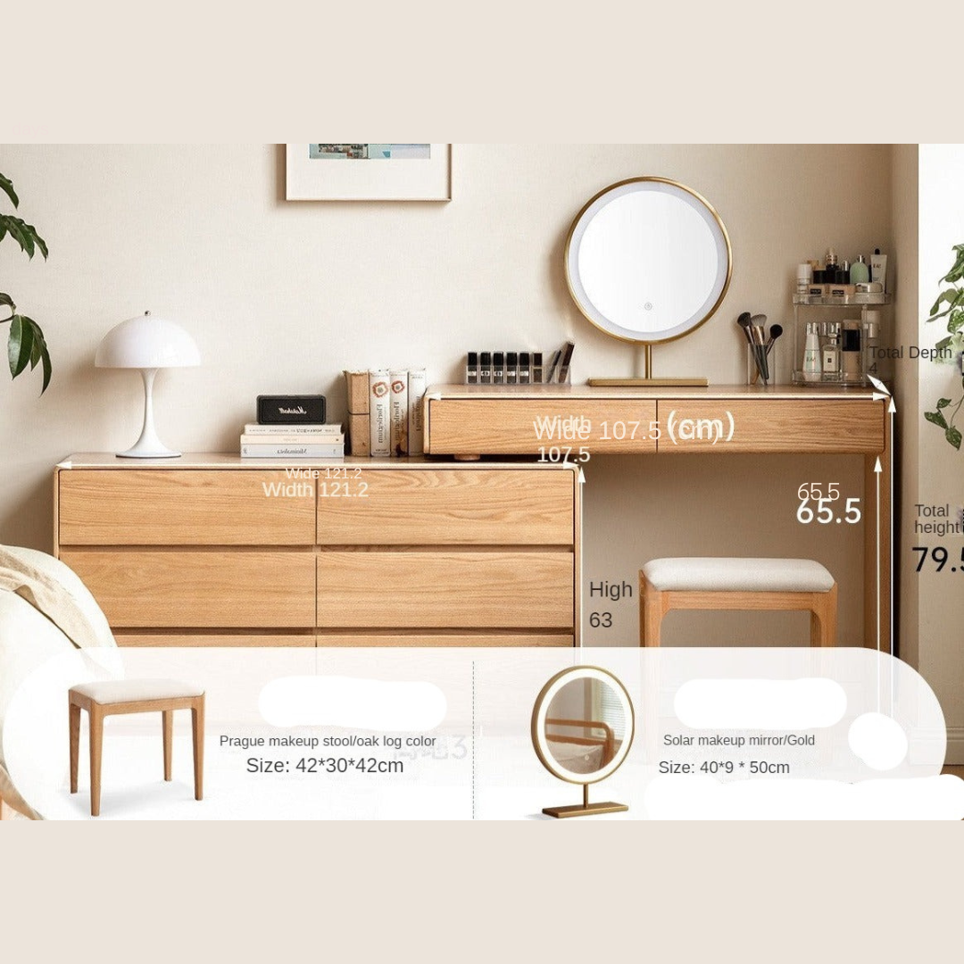 Oak, Ash Solid Wood Retractable Dressing Table Storage Cabinet.
