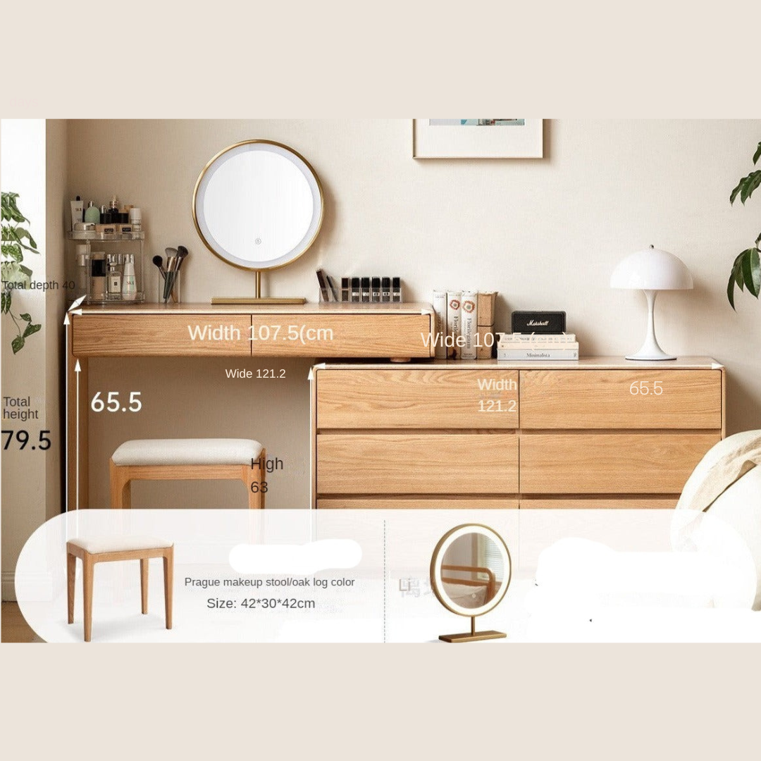 Oak, Ash Solid Wood Retractable Dressing Table Storage Cabinet.