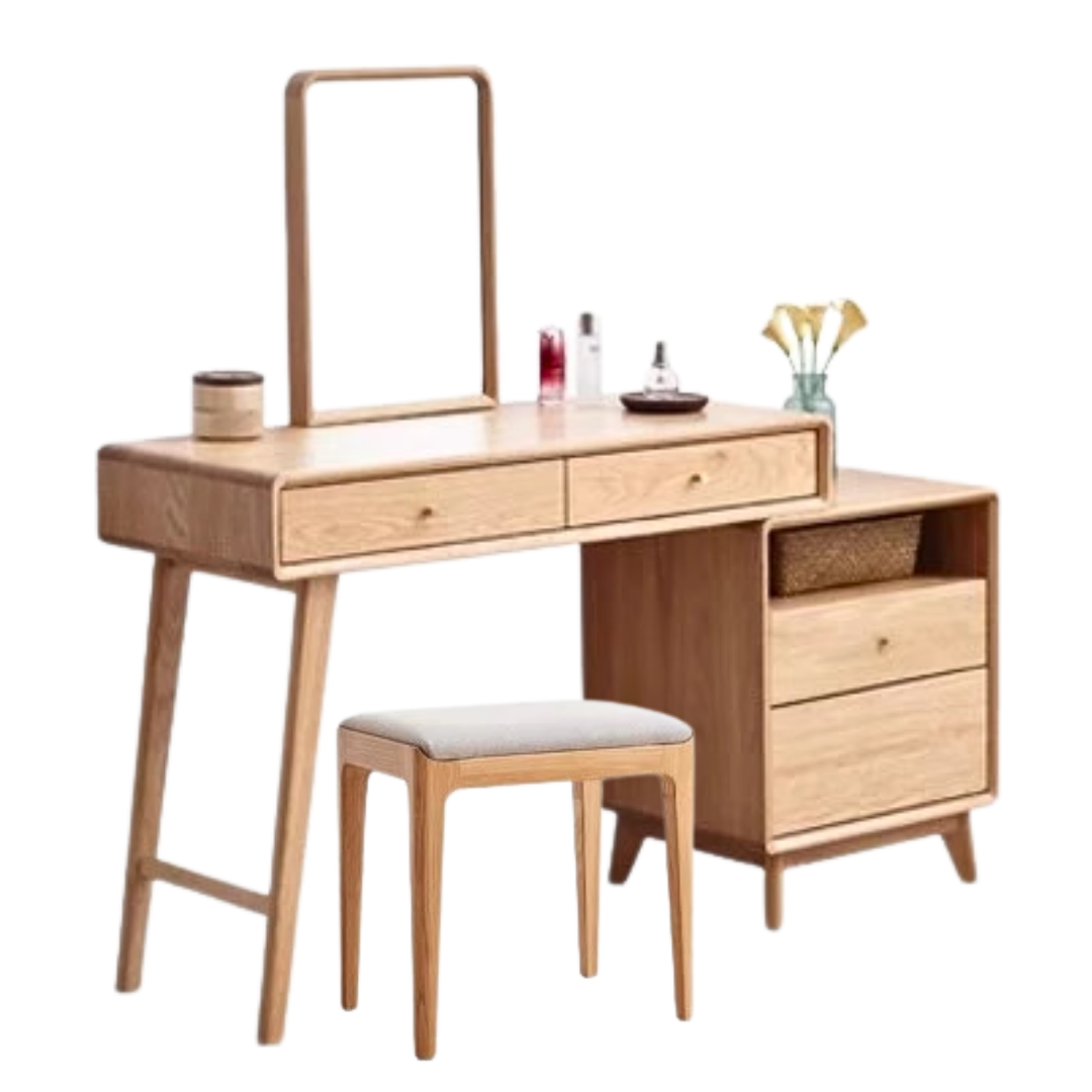 Oak, Rubberwood Solid Wood Vanity Table Telescopic.