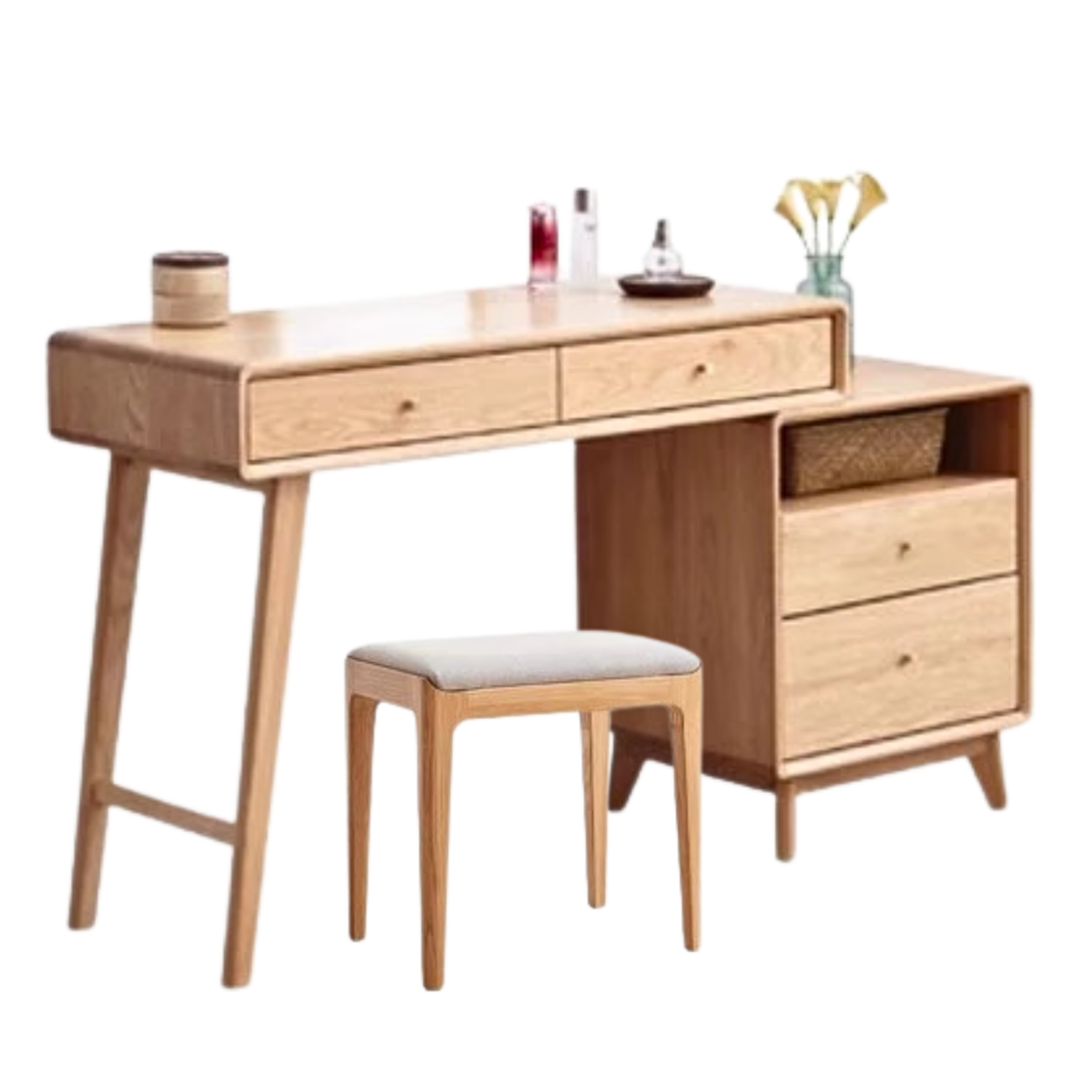 Oak, Rubberwood Solid Wood Vanity Table Telescopic.