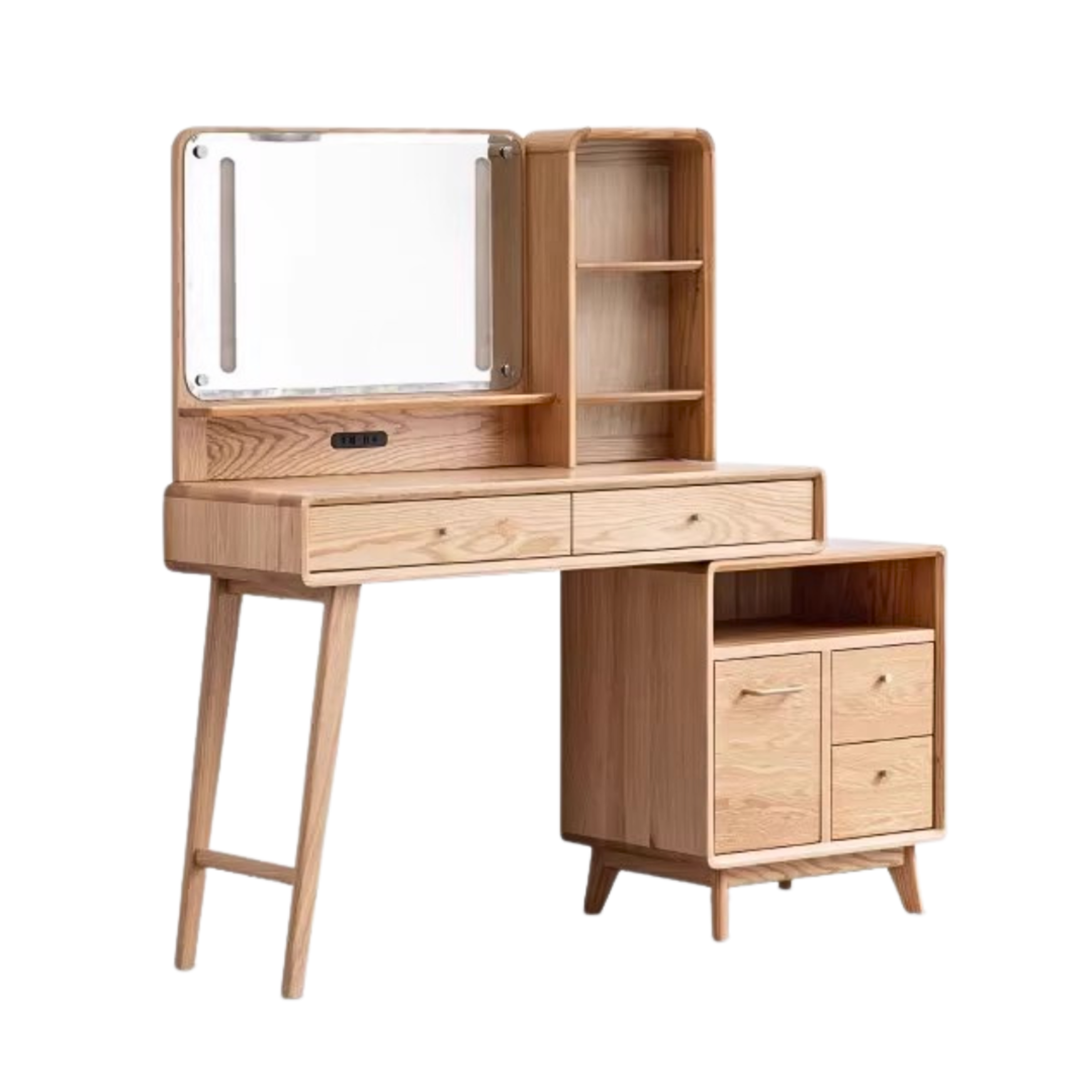 Oak, Rubberwood Solid Wood Vanity Table Telescopic.