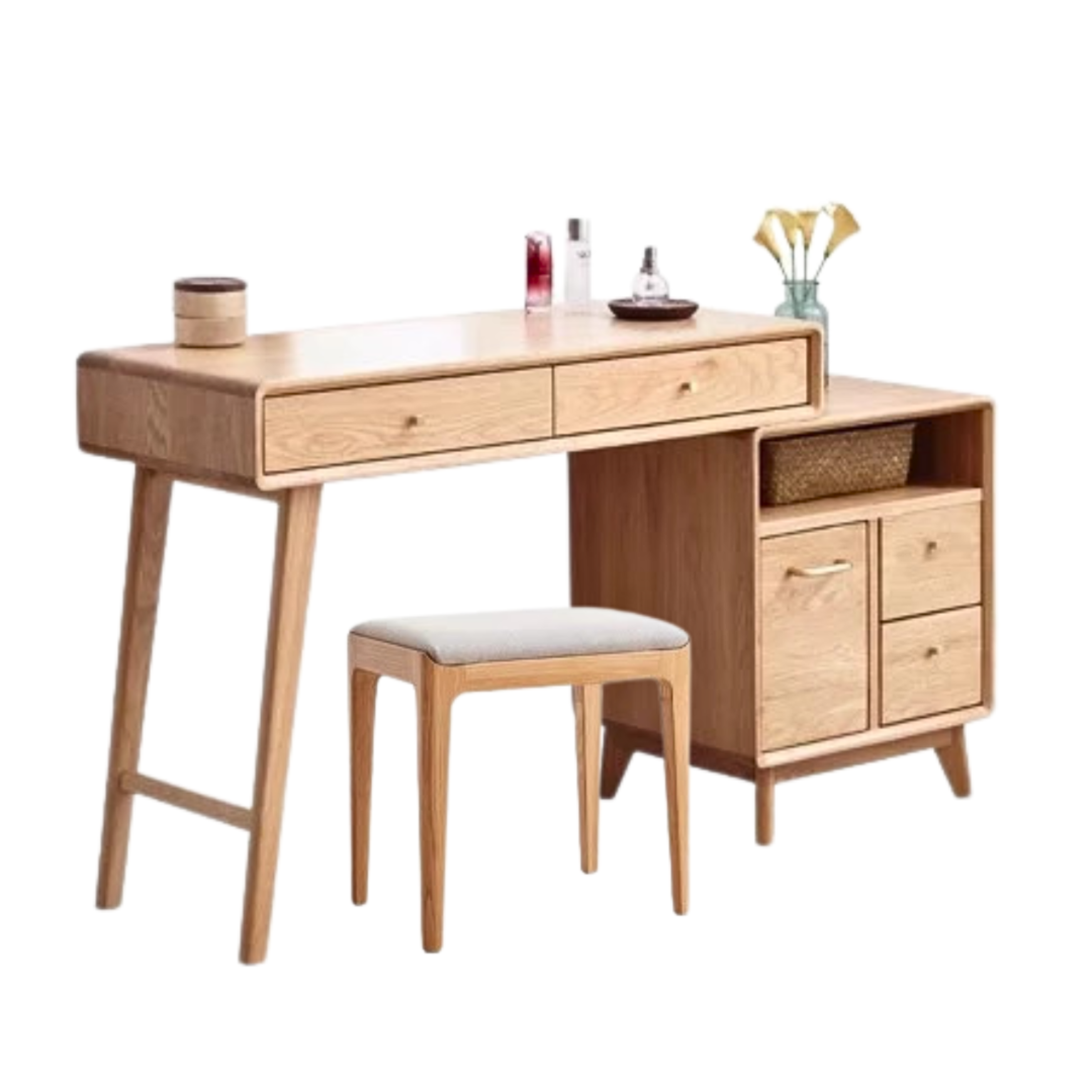 Oak, Rubberwood Solid Wood Vanity Table Telescopic.