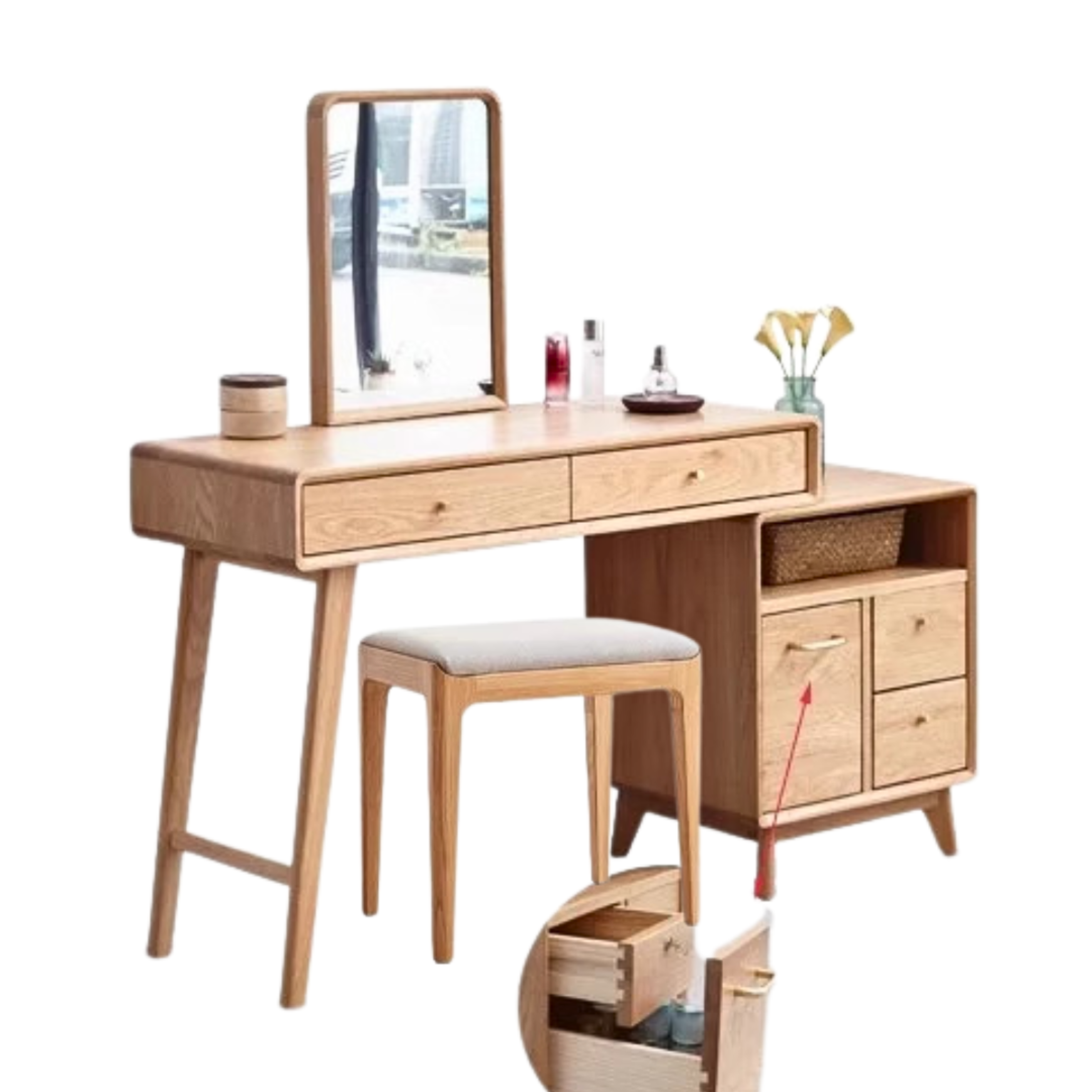 Oak, Rubberwood solid wood Dressing Table Telescopic.