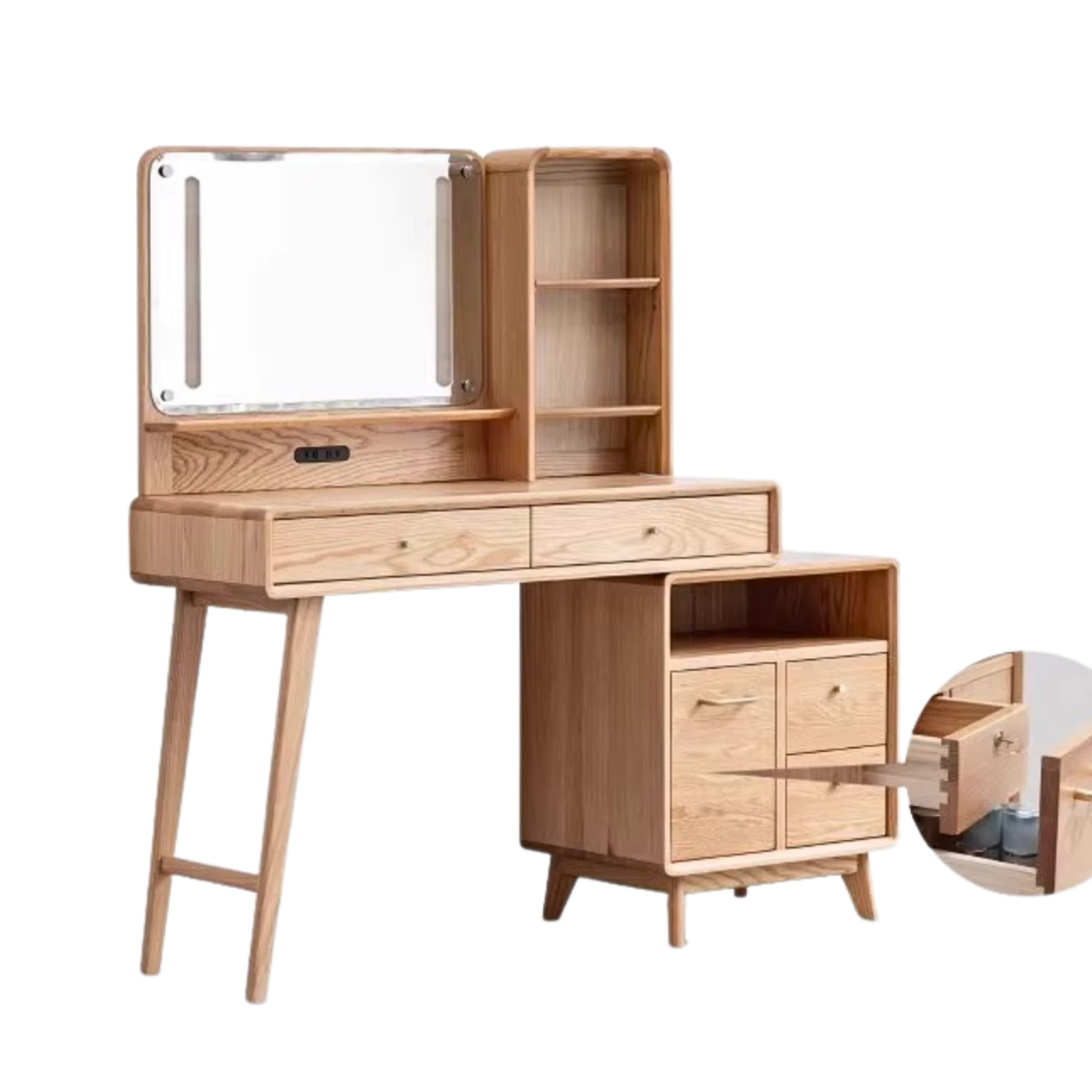 Oak, Rubberwood solid wood Dressing Table Telescopic.