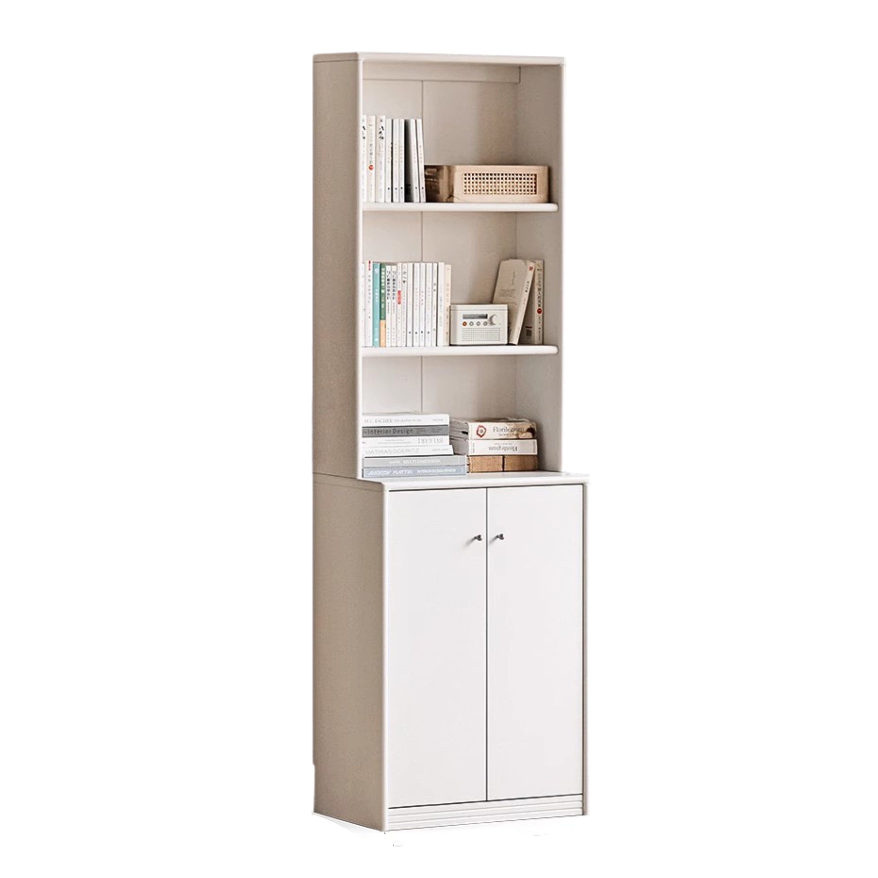 Poplar Solid Wooden Bookcase Cream White Free Combination Glass Door Display Cabinet